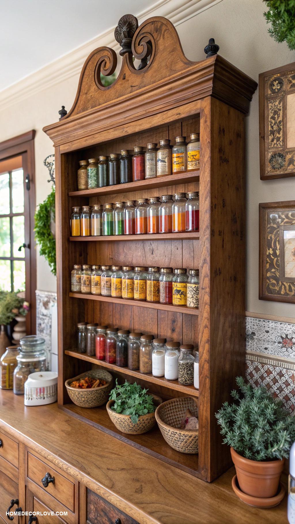 vintage kitchen Classic wooden spice rack for organization