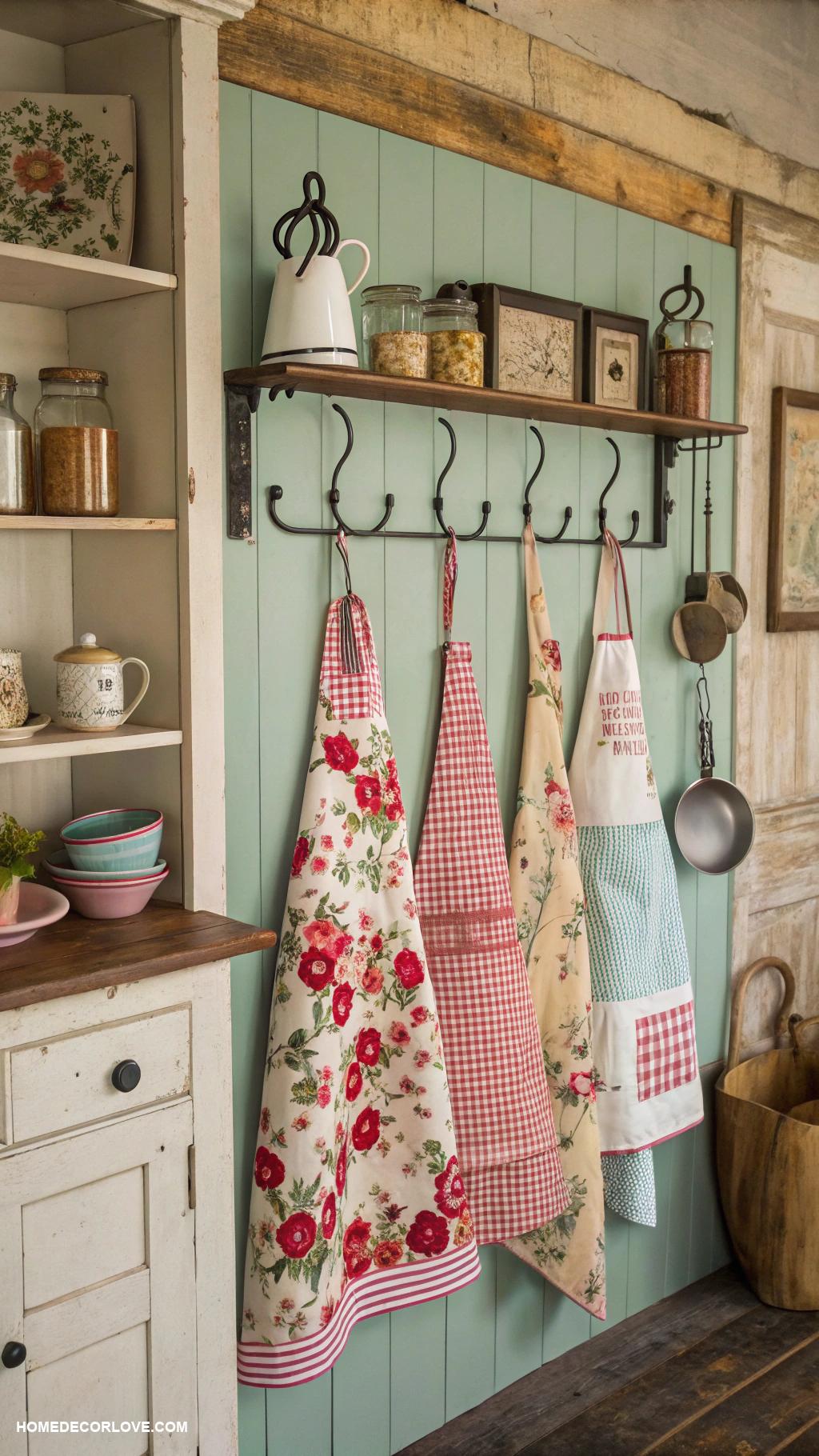 vintage kitchen Farmhouse style apron hanging on hooks
