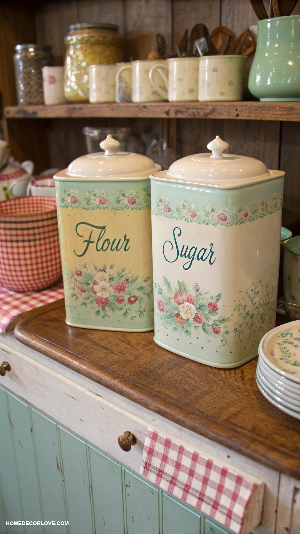 vintage kitchen Vintage canisters for flour and sugar storage