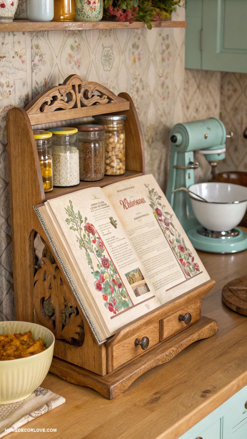 vintage kitchen Vintage cookbook stand for kitchen aesthetics