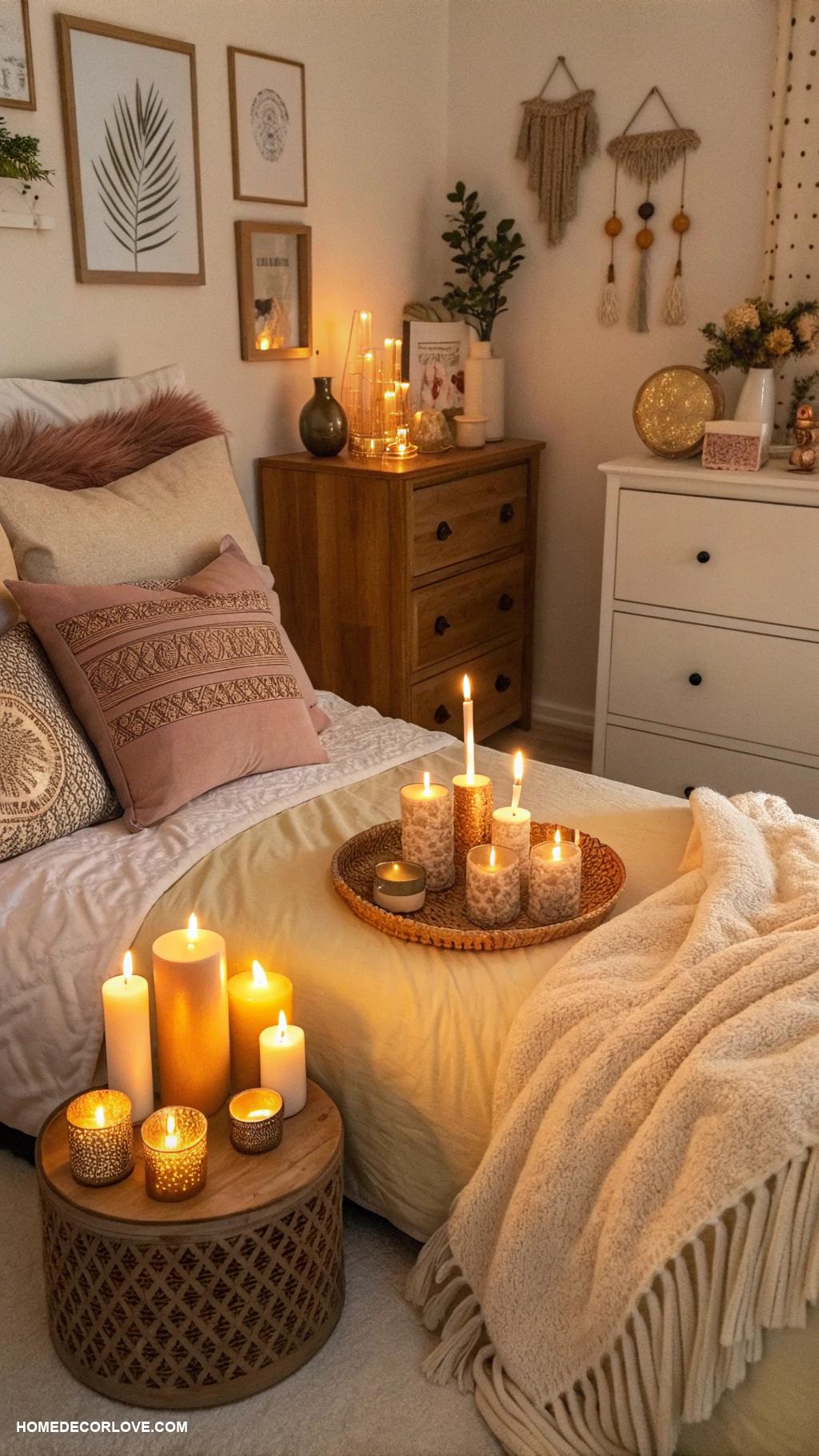 warm bedroom aesthetic Candles for a relaxing atmosphere