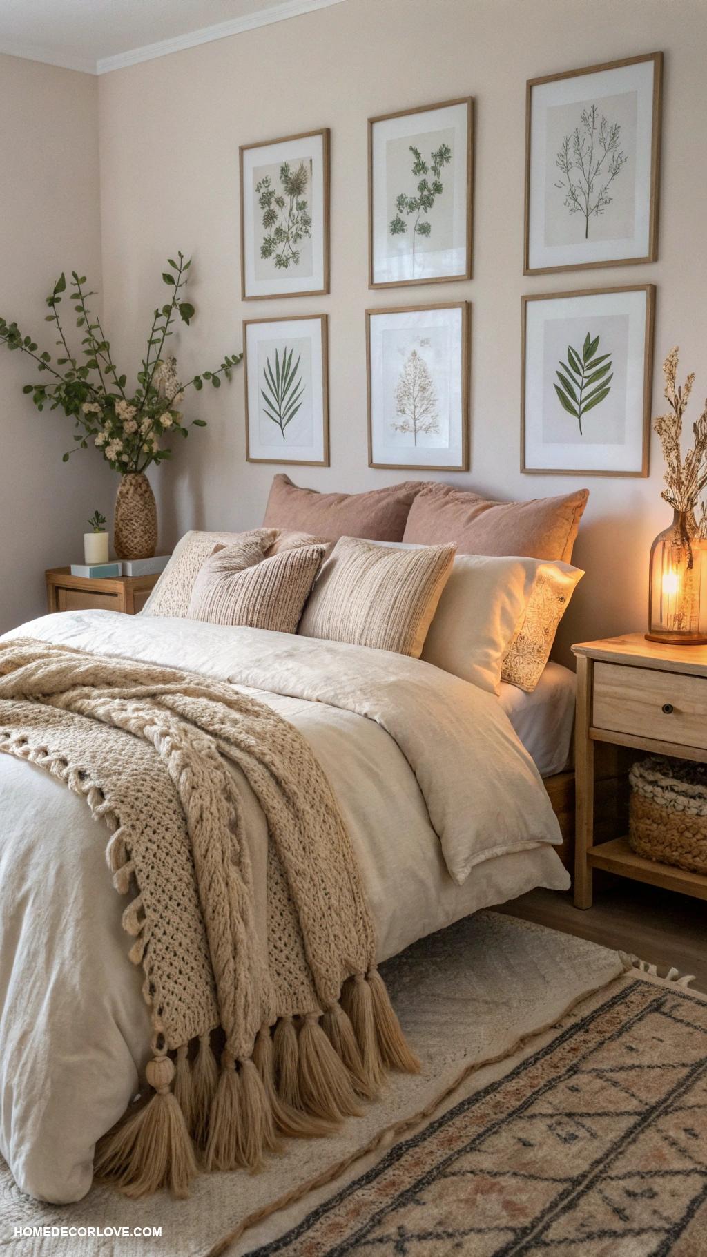 warm bedroom aesthetic Comfortable bedding for restful sleep