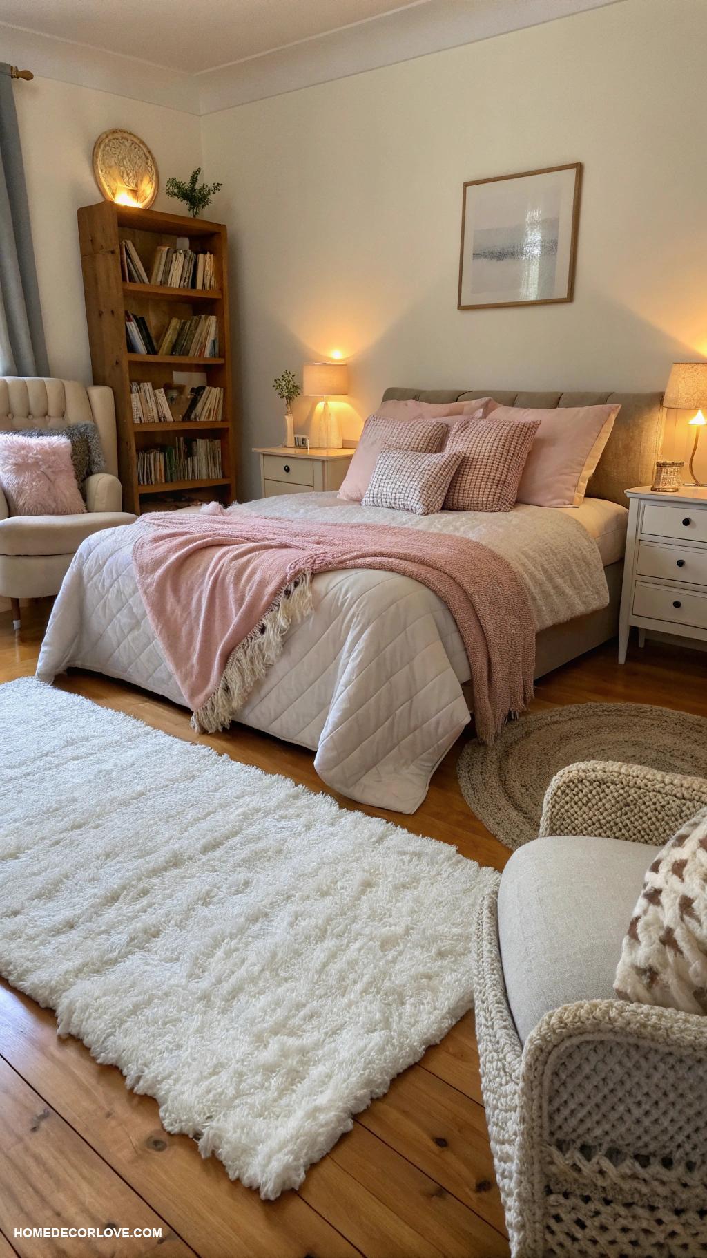 warm bedroom aesthetic Fluffy rugs for cozy comfort