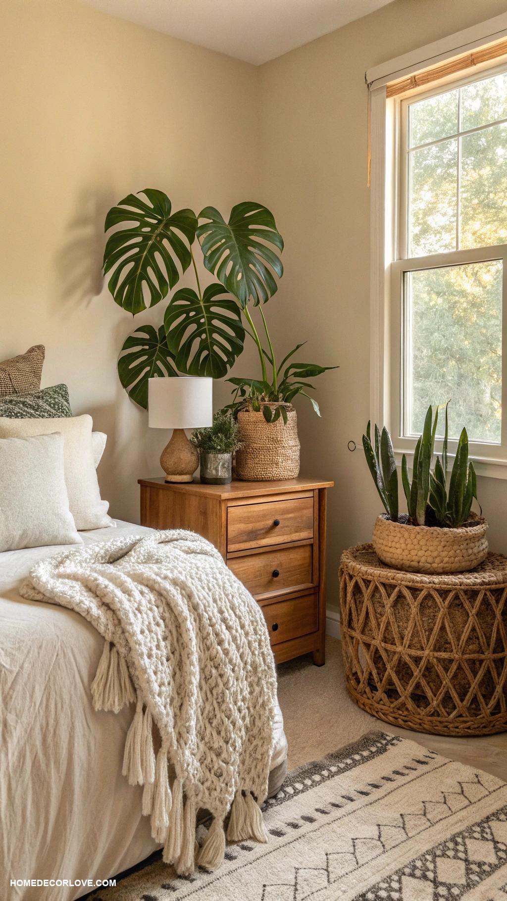 warm bedroom aesthetic Indoor plants for freshness