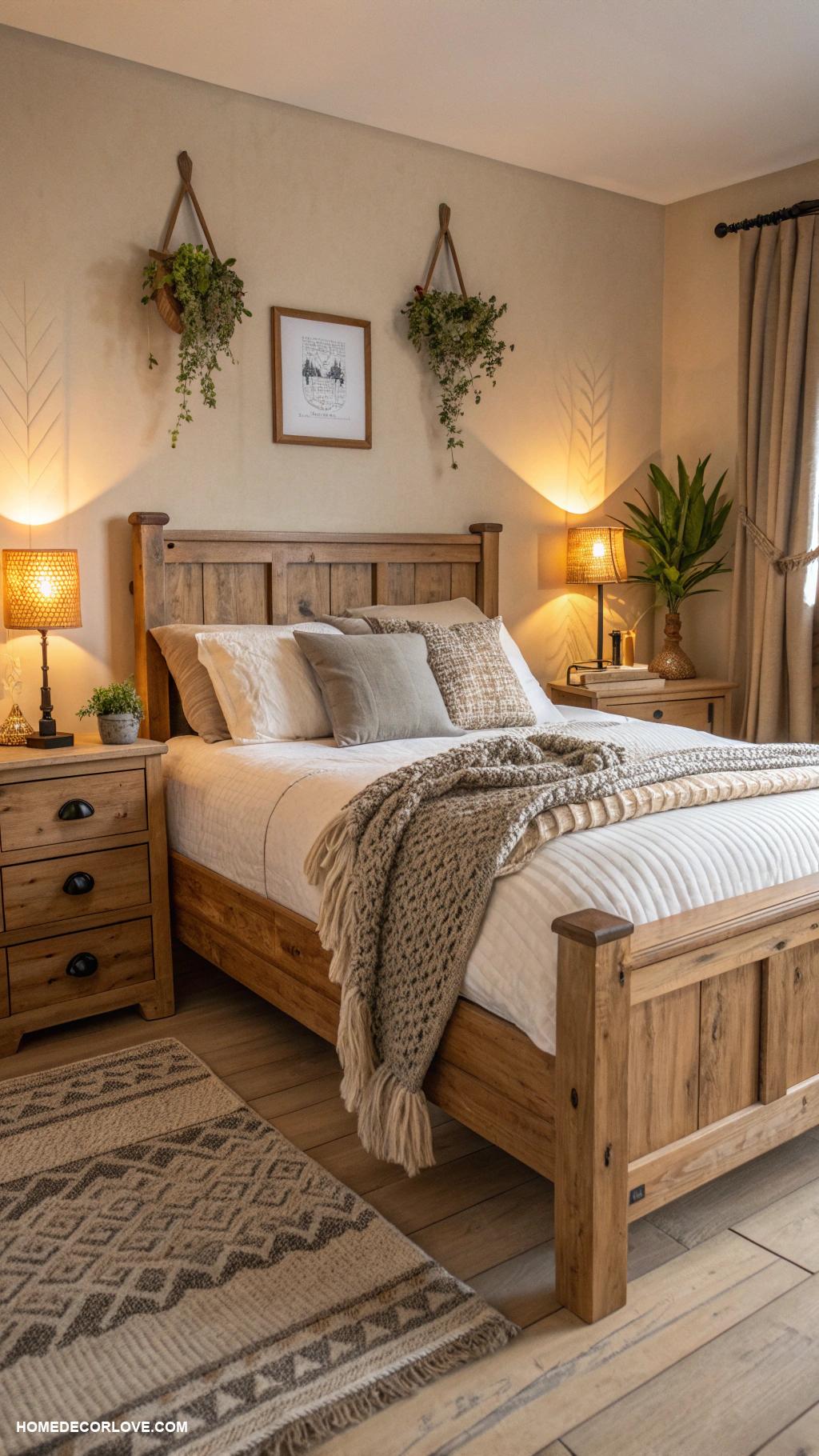 warm bedroom aesthetic Natural wood accents and furniture