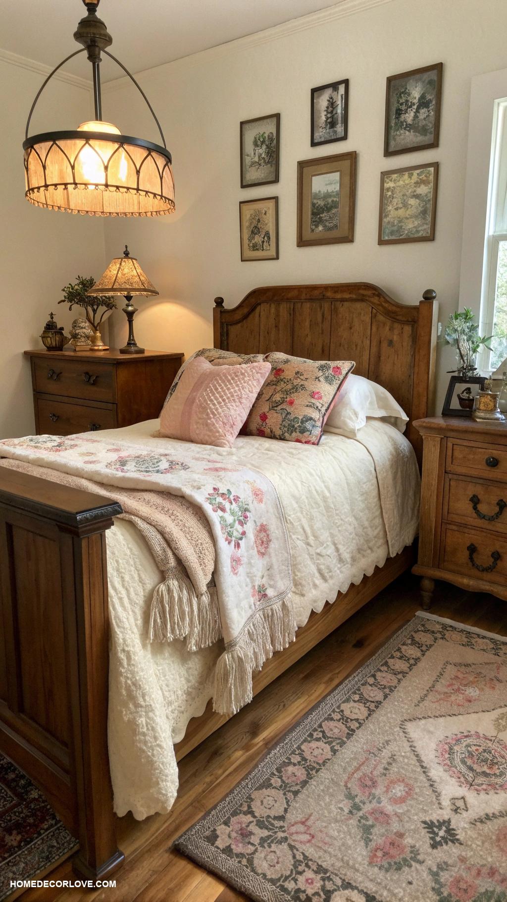 warm bedroom aesthetic Vintage decor pieces for charm
