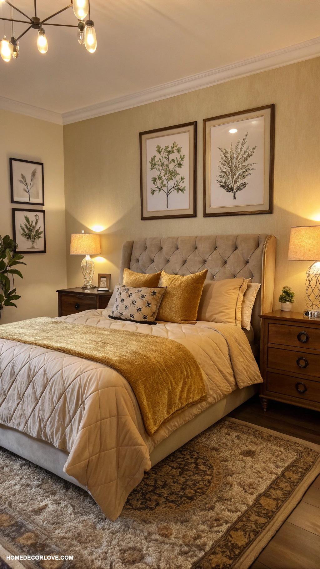 warm bedroom aesthetic Warm ambient lighting with lamps