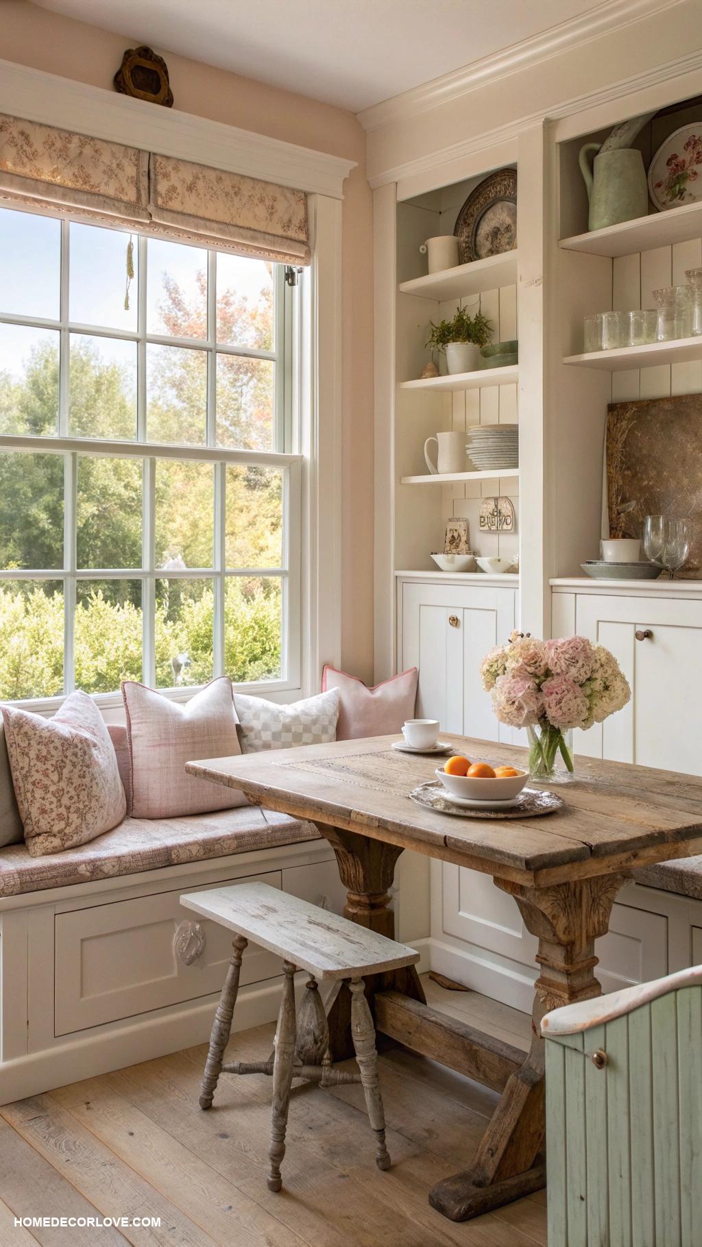 window seat kitchen breakfast nooks Farmhouse table with comfy upholstered stools