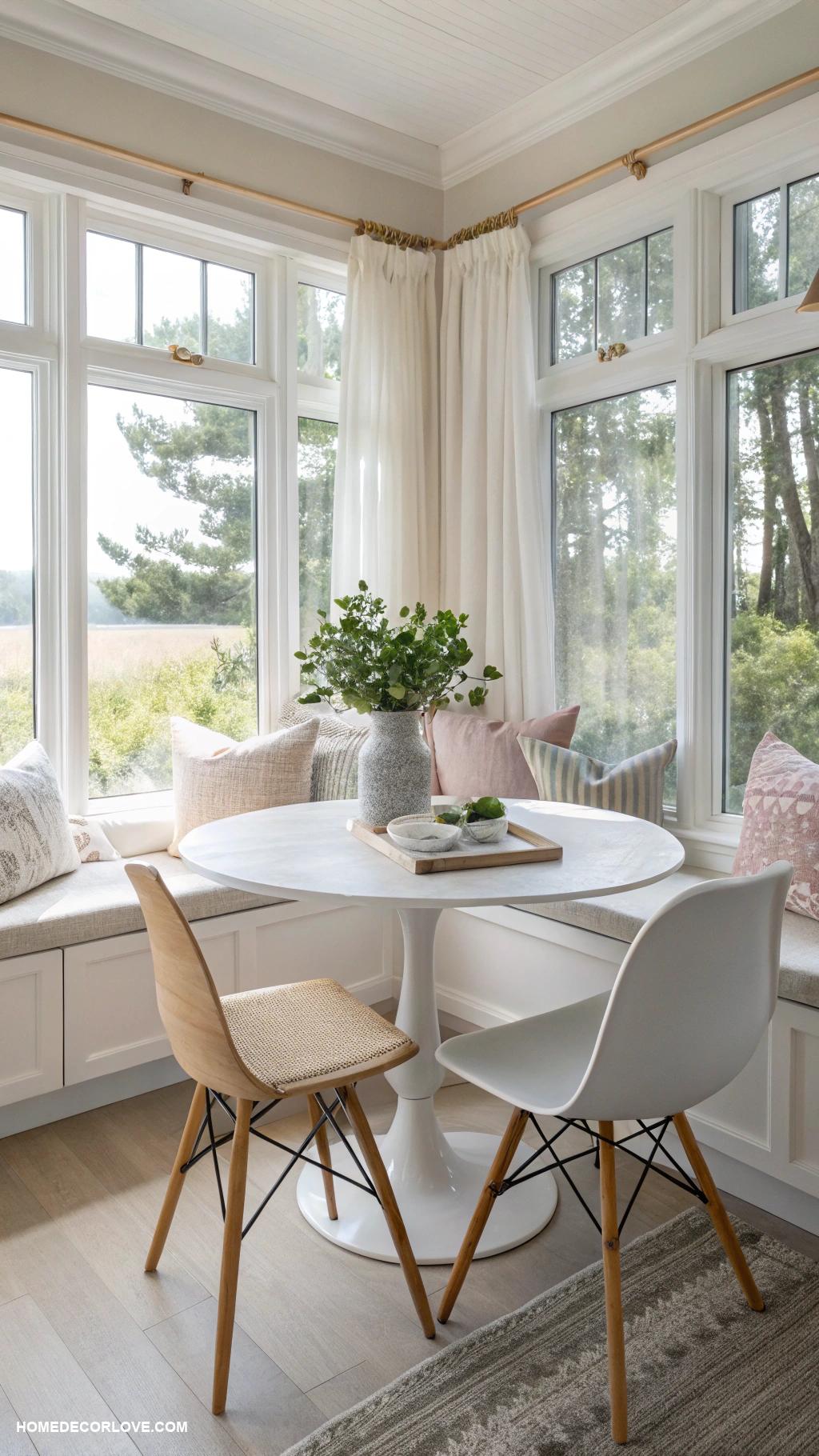 window seat kitchen breakfast nooks Minimalist table with sleek chairs