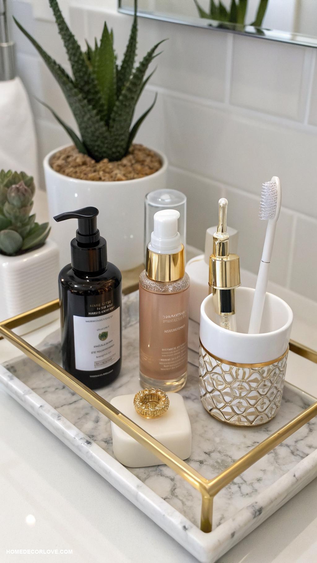 bathroom counter decor ideas Chic tray to organize daily products