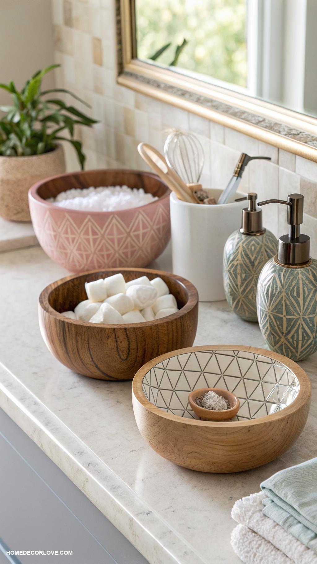 bathroom counter decor ideas Decorative bowls for storing daily essentials