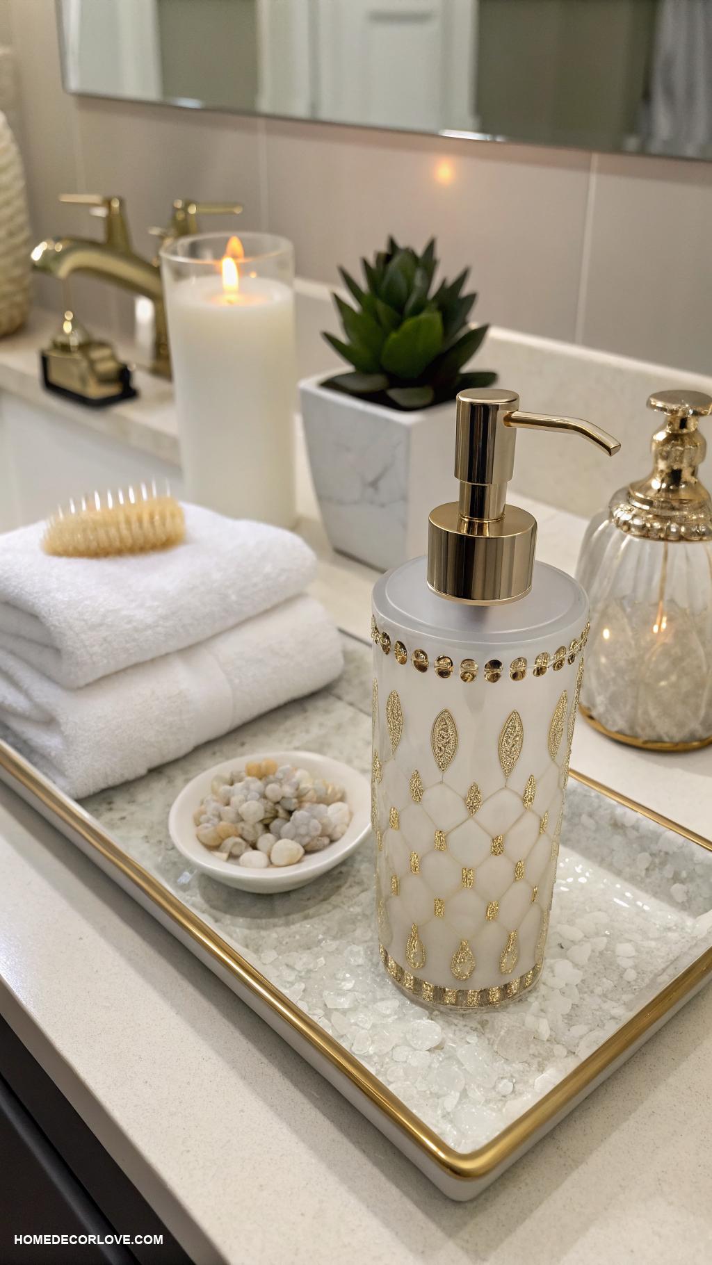 bathroom counter decor ideas Elegant soap dispenser with matching tray
