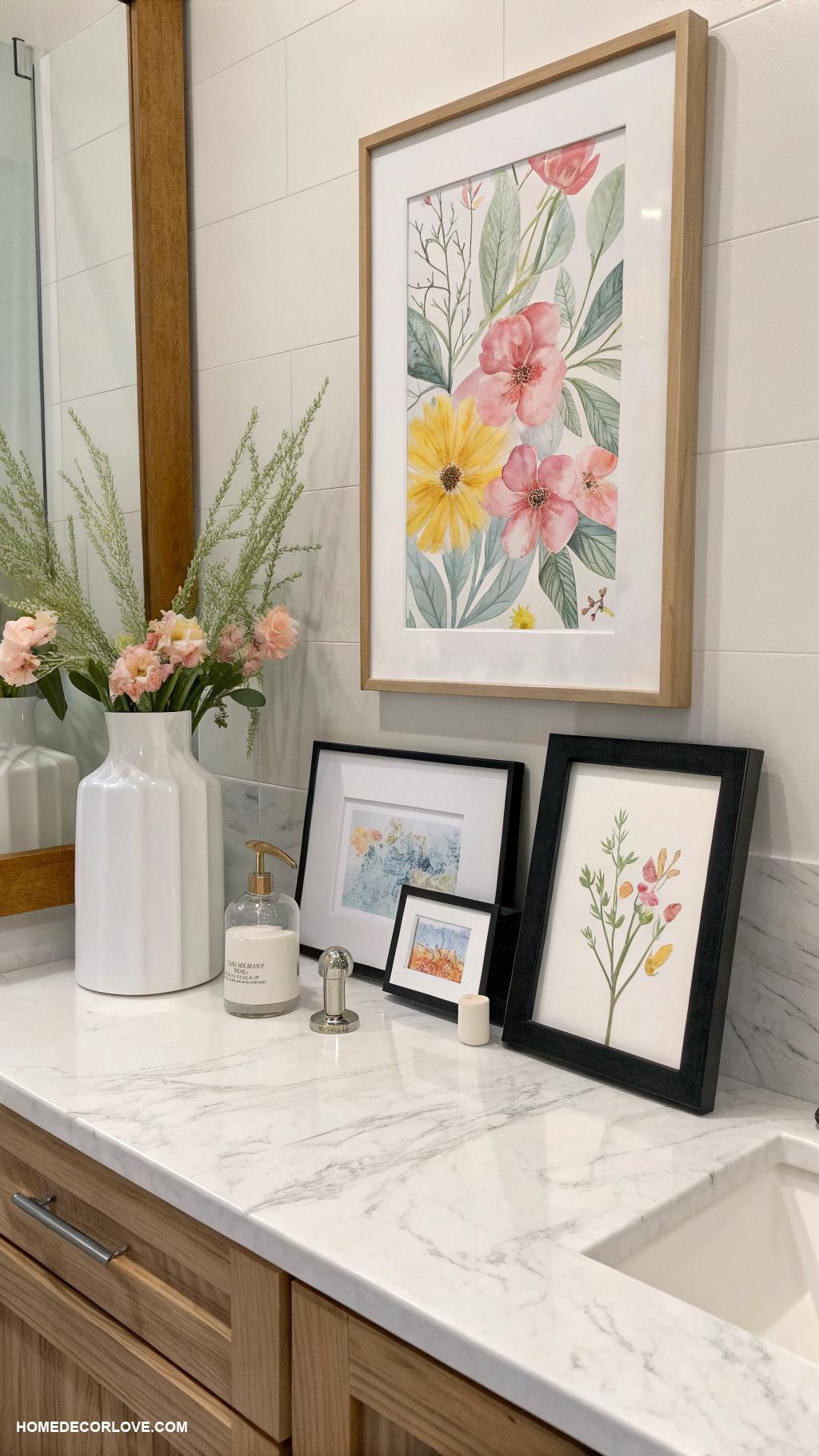 bathroom counter decor ideas Framed art or prints for personality