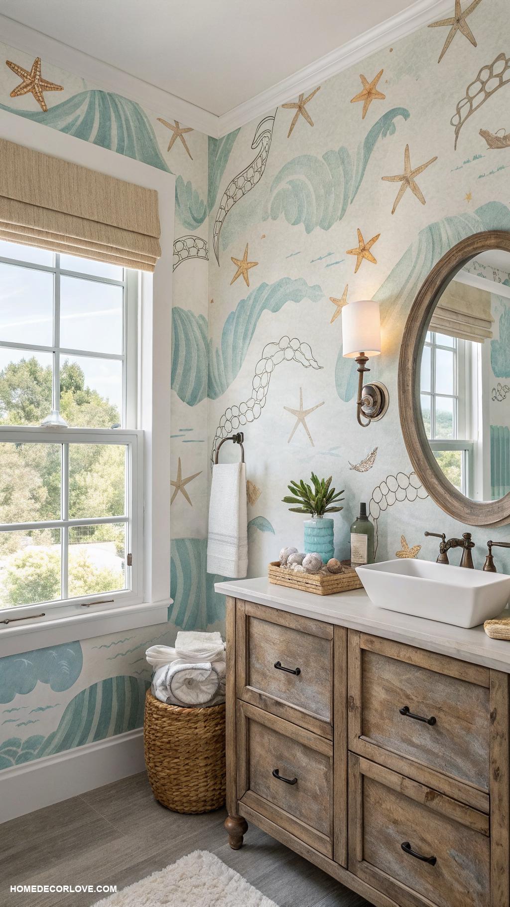 bathroom wallpaper ideas Beachy prints for a nautical theme