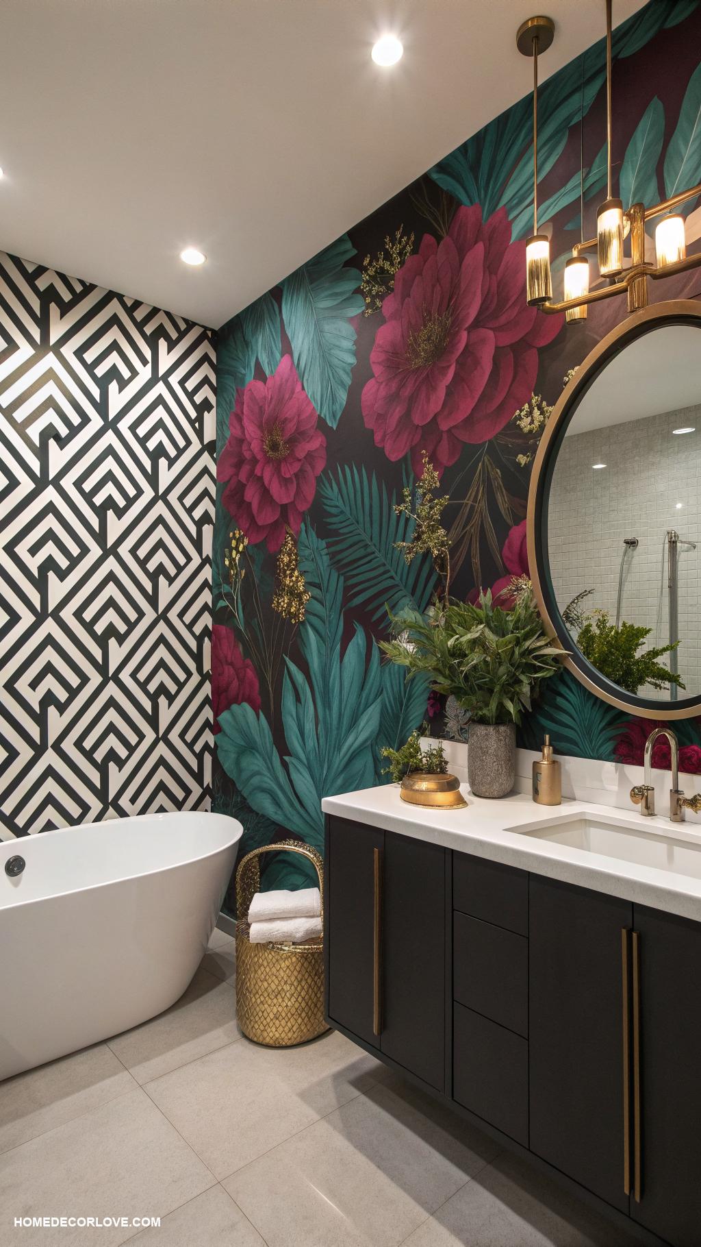 bathroom wallpaper ideas Bold colors for dramatic impact