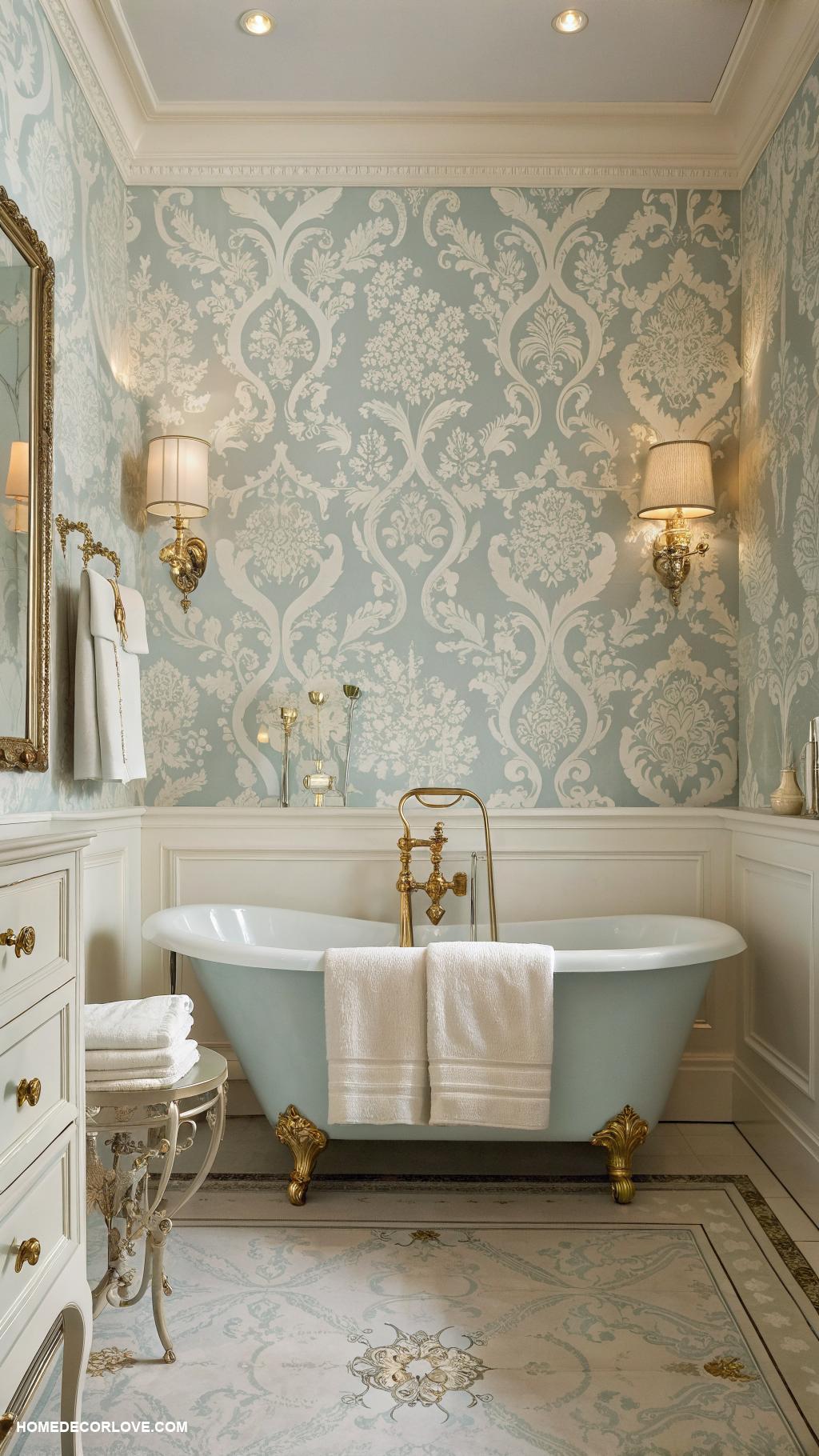 bathroom wallpaper ideas Classic damask for timeless style