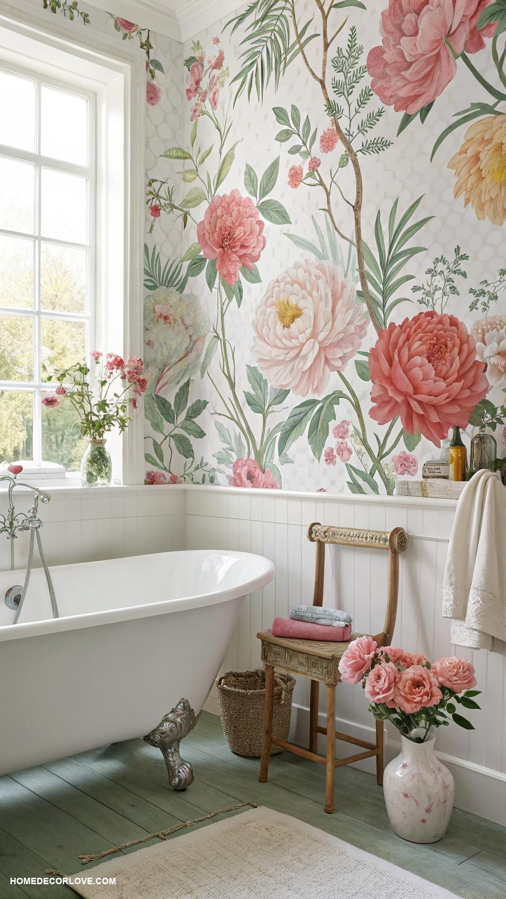 bathroom wallpaper ideas Floral patterns for a fresh look
