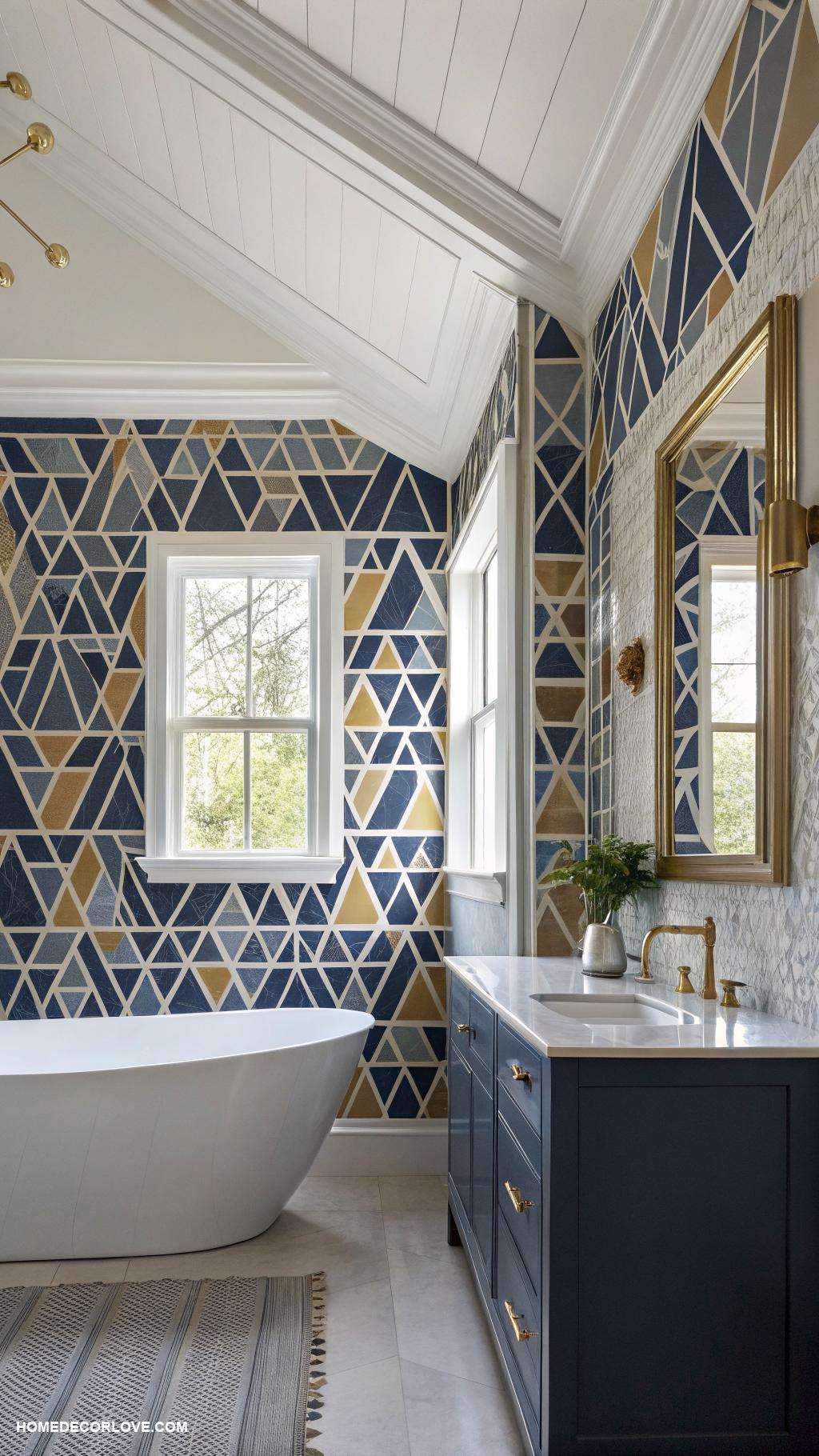 bathroom wallpaper ideas Geometric designs to add depth