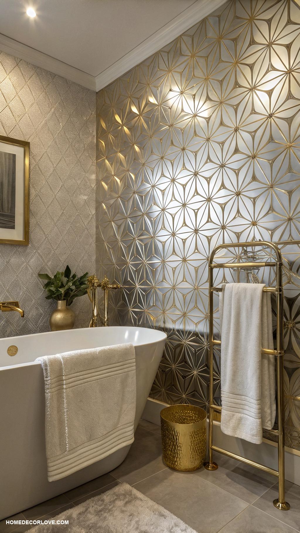 bathroom wallpaper ideas Shimmering metallics for luxury feel