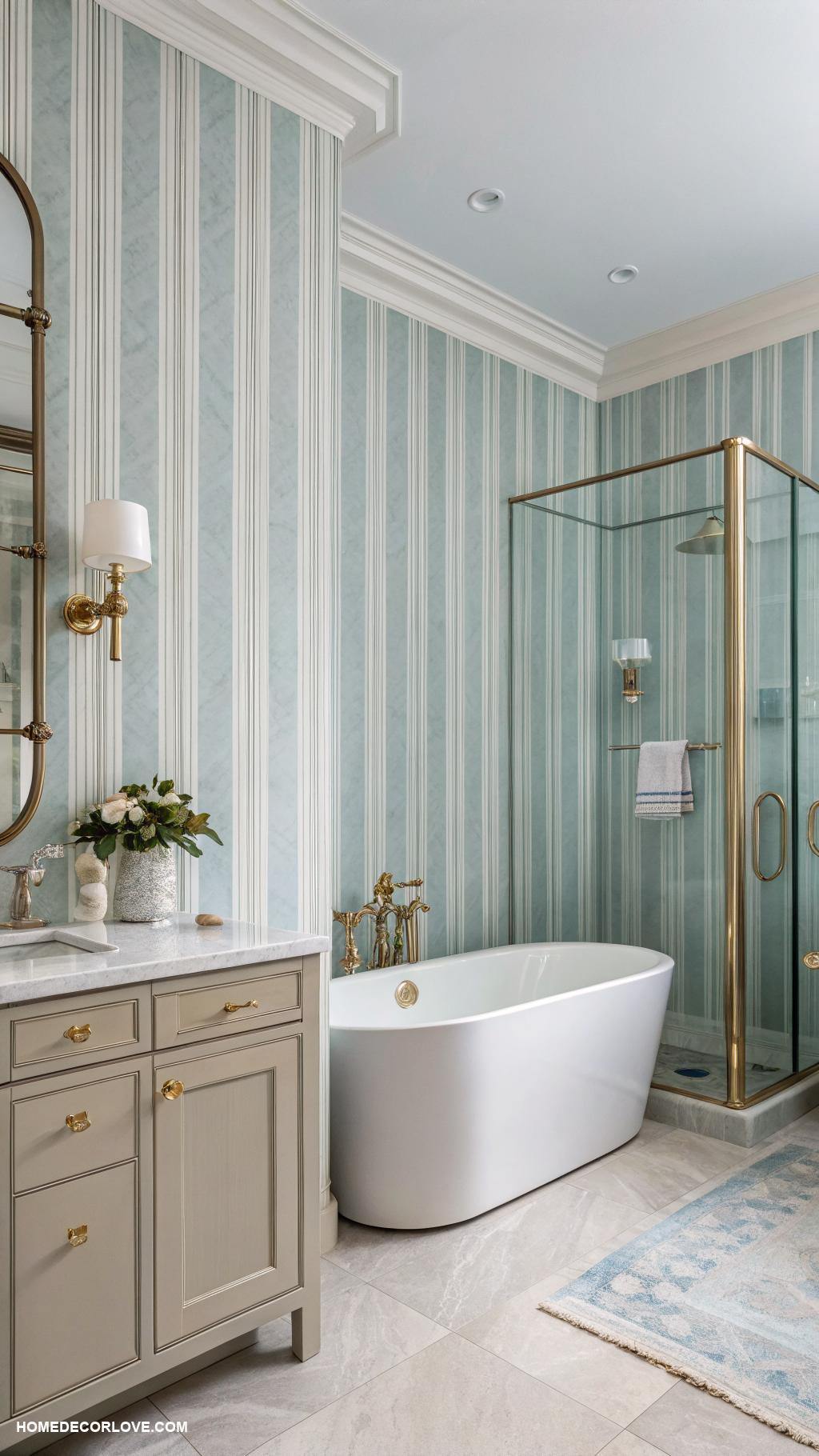 bathroom wallpaper ideas Subtle stripes for elegance
