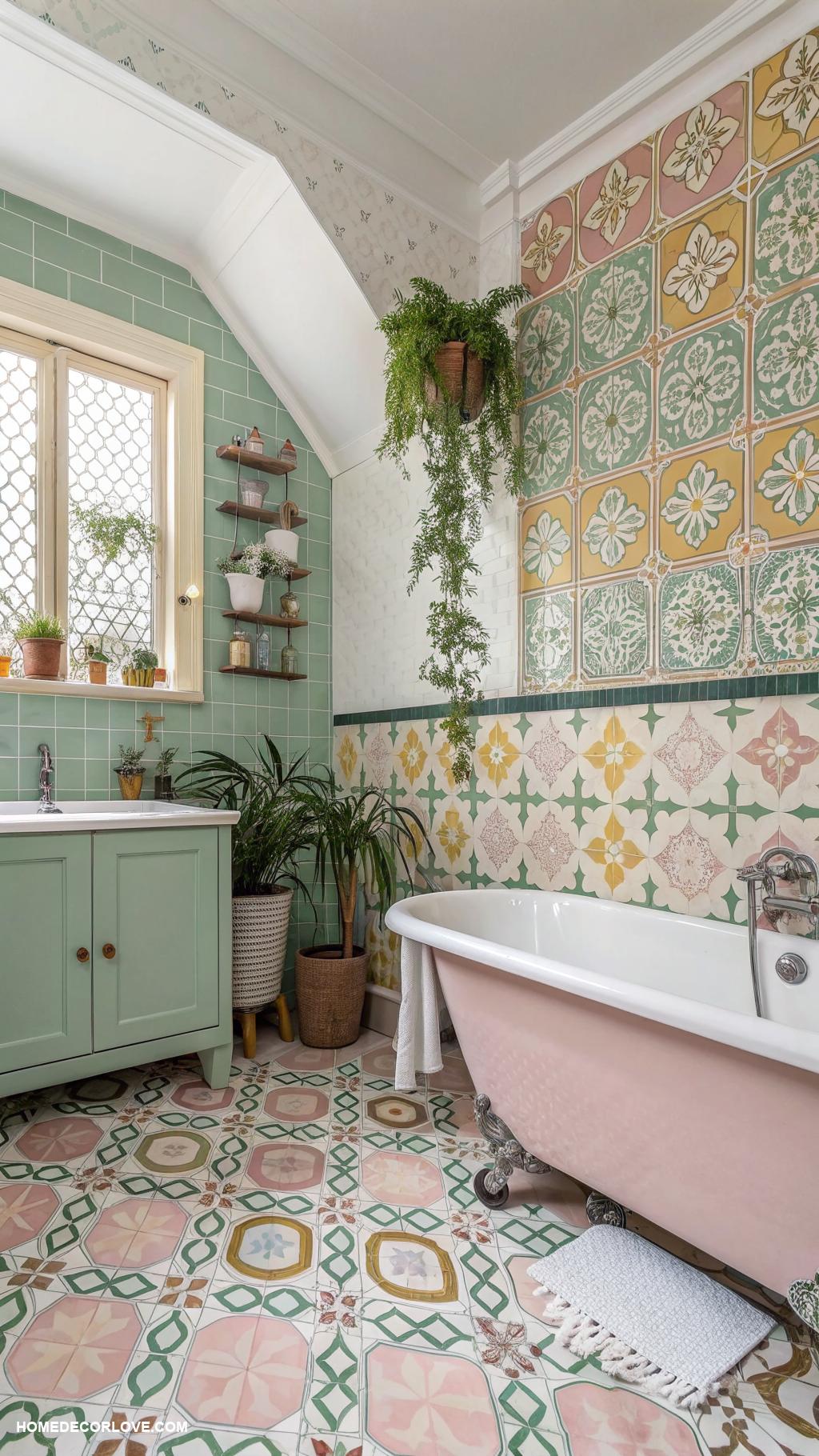 bathroom wallpaper ideas Vintage tiles for a retro vibe