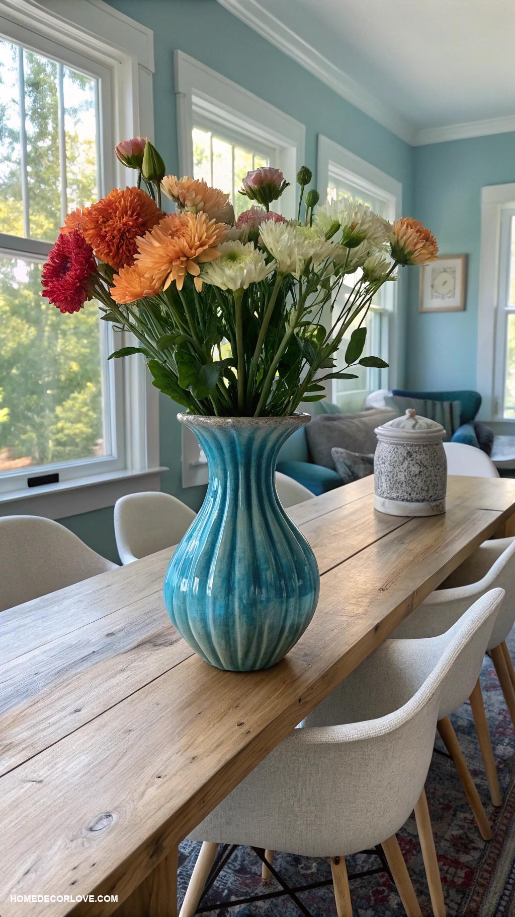 blue dining room ideas Artsy blue vase with fresh flowers