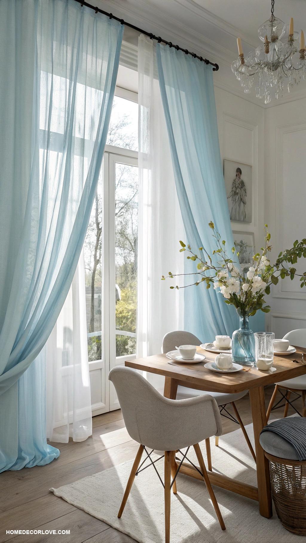 blue dining room ideas Light blue curtains for airy feel