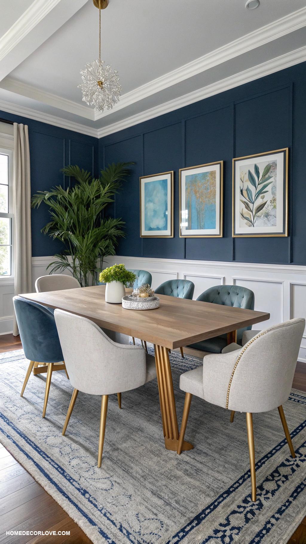 blue dining room ideas Navy blue walls with white trim