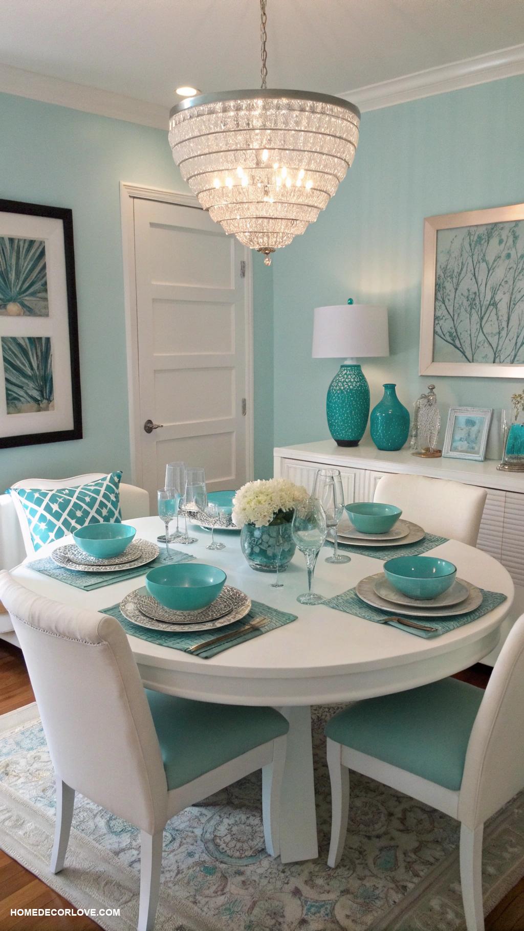 blue dining room ideas Turquoise dishes on a white table