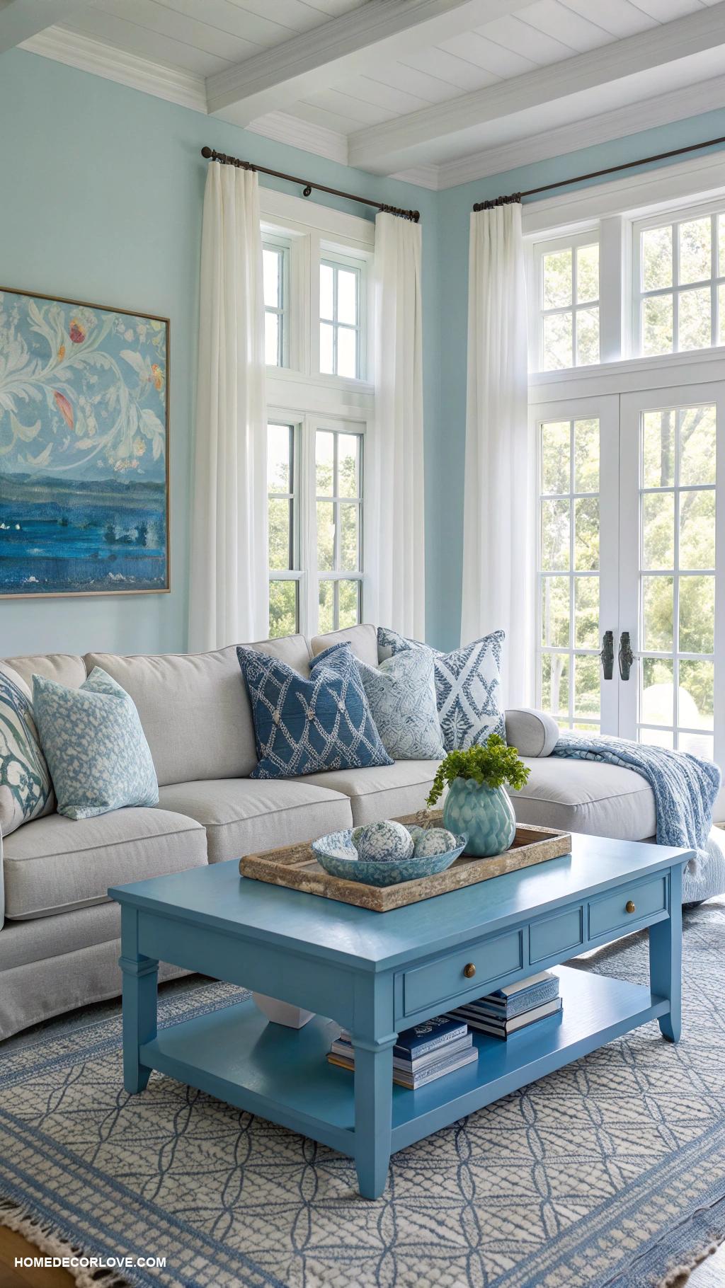 blue living room ideas Blue coffee table to create focal point