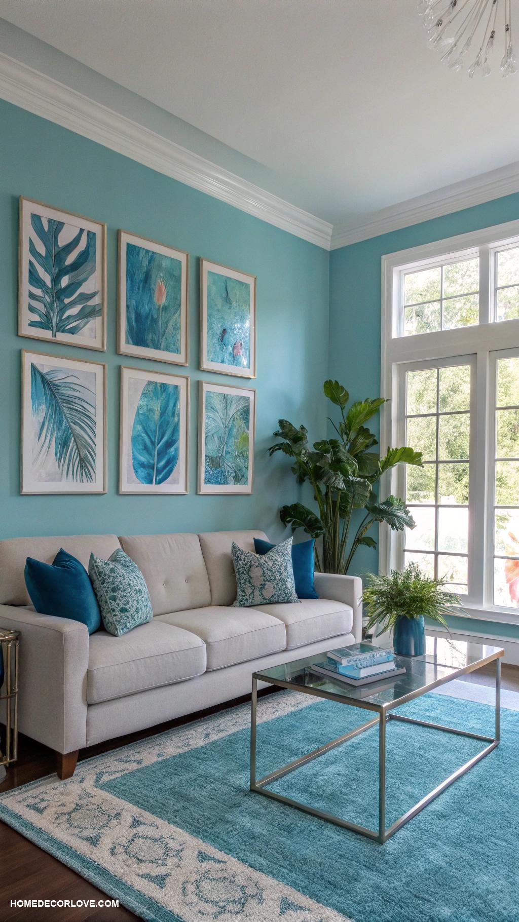 blue living room ideas Cerulean artwork to enhance wall visual