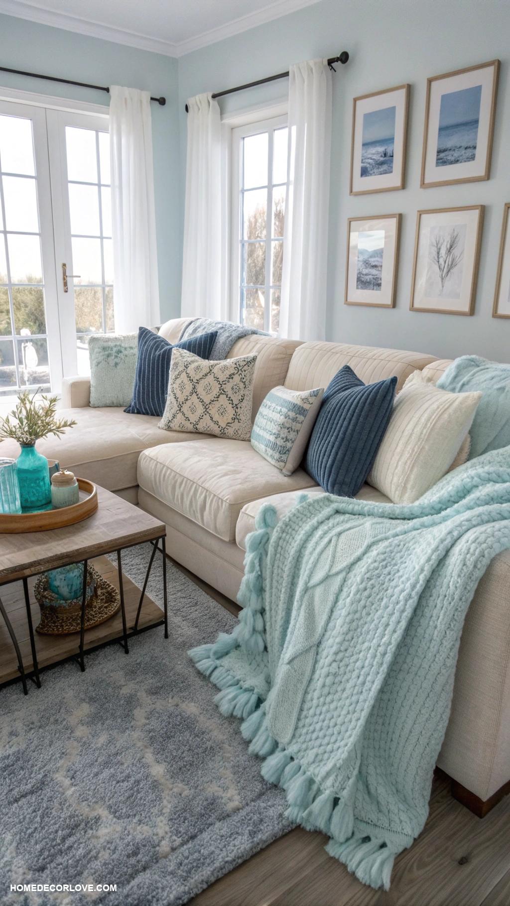 blue living room ideas Light blue throw blankets for cozy comfort