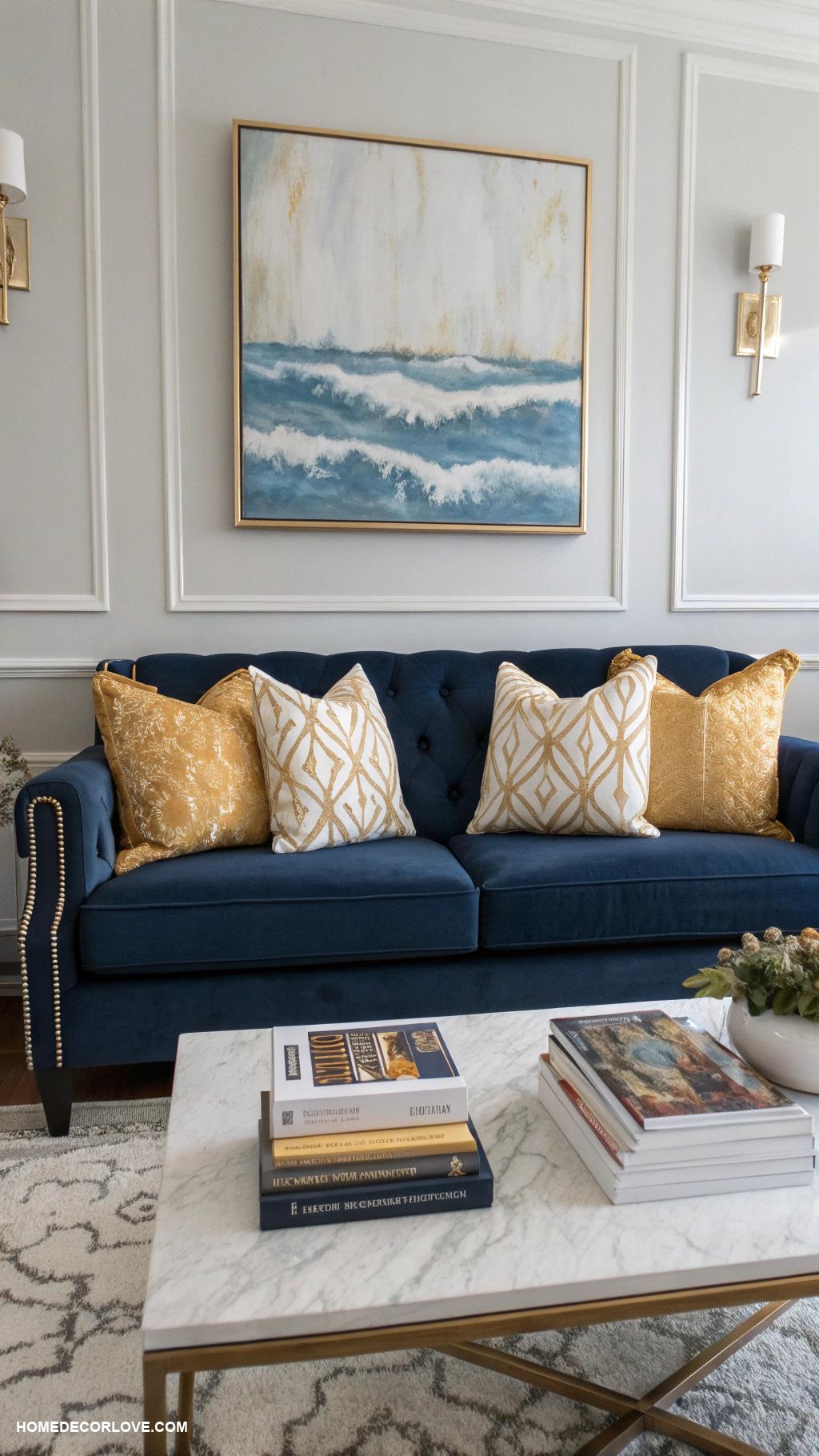 blue living room ideas Navy blue couch for classic elegance