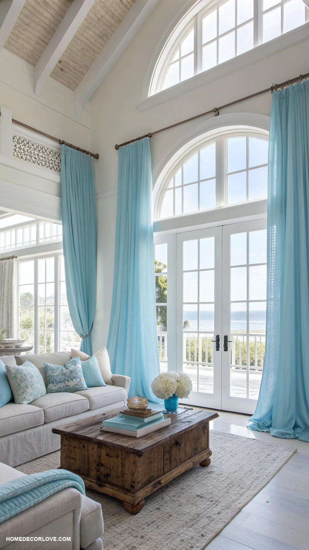 blue living room ideas Ocean blue curtains for airy feel