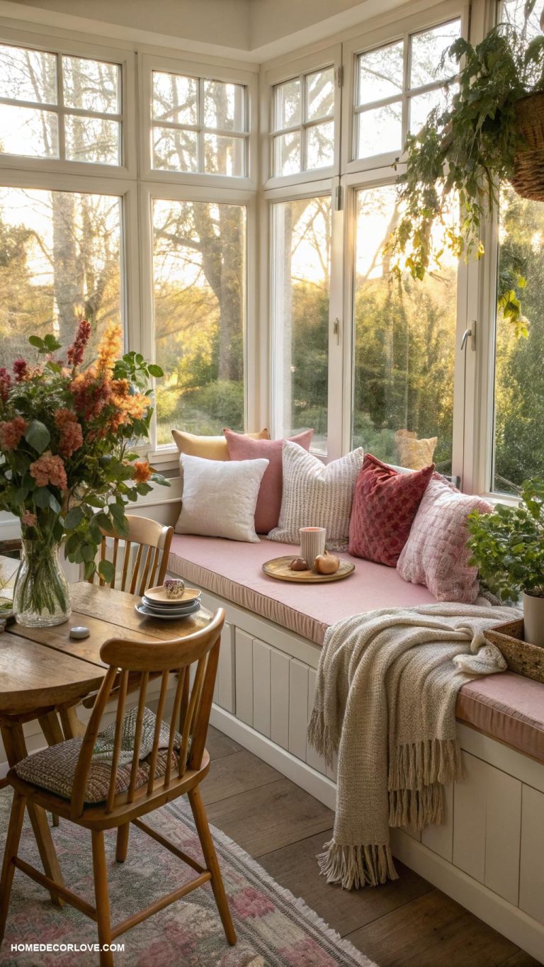 breakfast nook bay window Cozy cushions and soft blankets