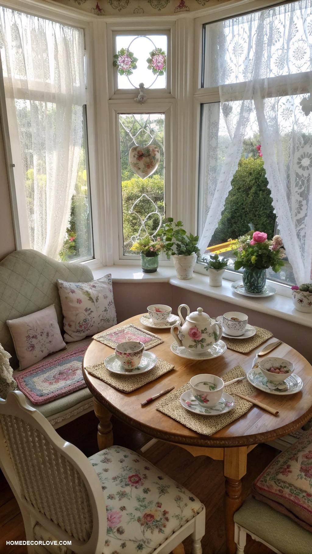 breakfast nook bay window Vintage tableware for charm