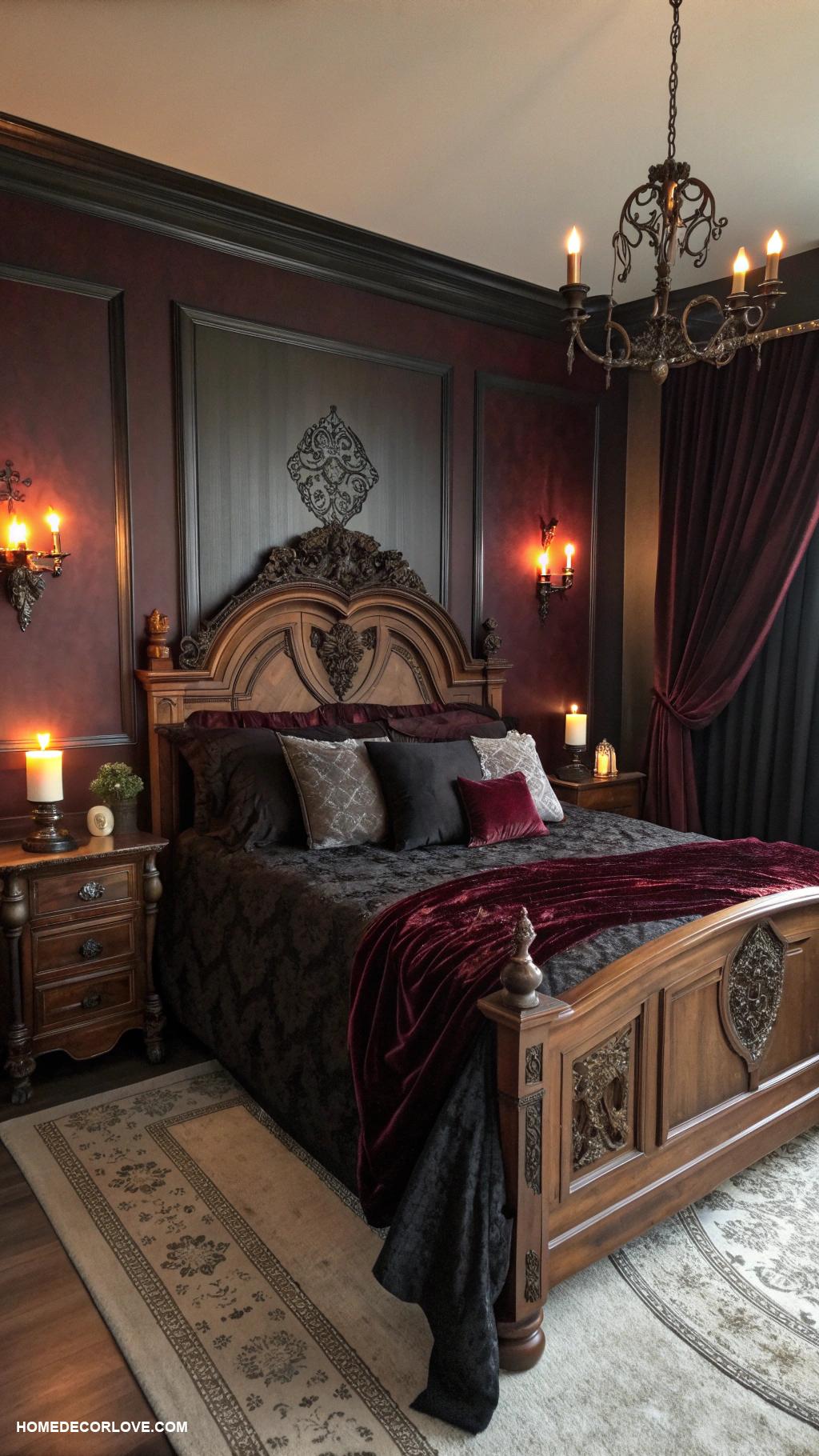 dark romantic bedroom Gothic candlelit ambiance with dark wall colors