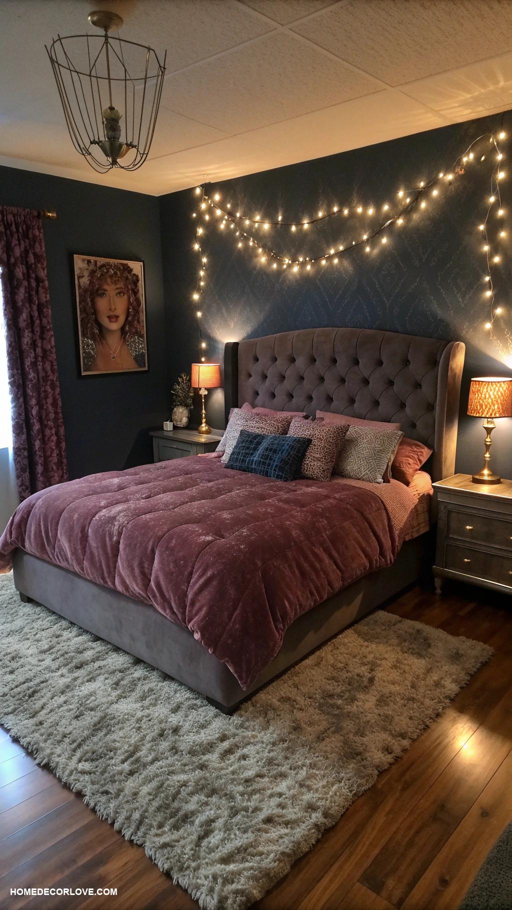 dark romantic bedroom Romantic fairy lights surrounding the bed