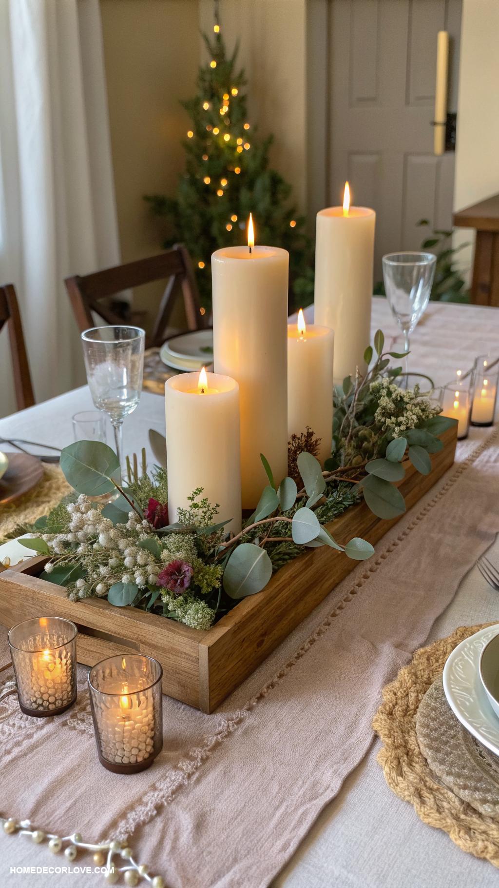 dining room table decor ideas Candles of varying heights for ambiance