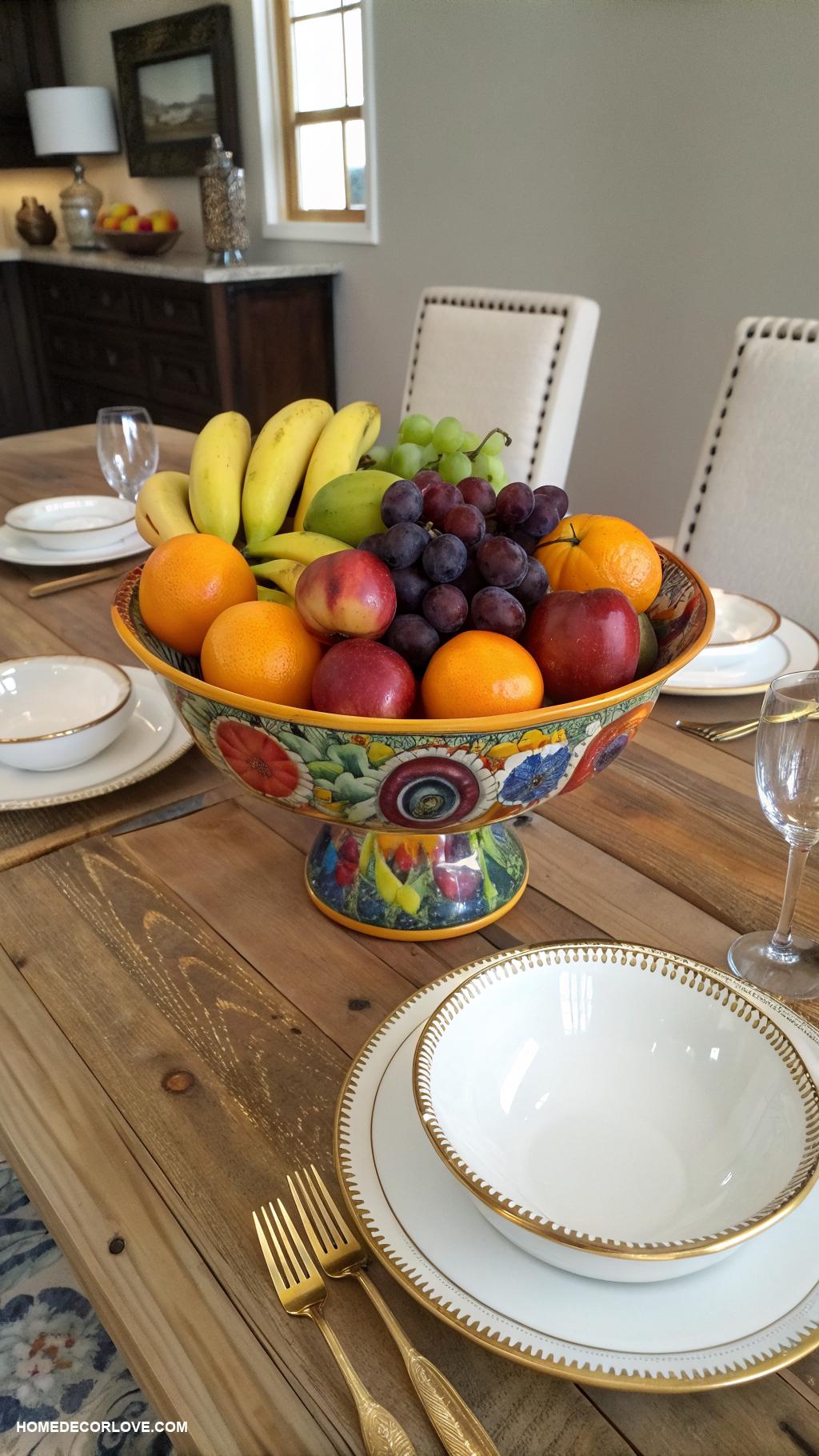 dining room table decor ideas Colorful fruit bowl as a focal point