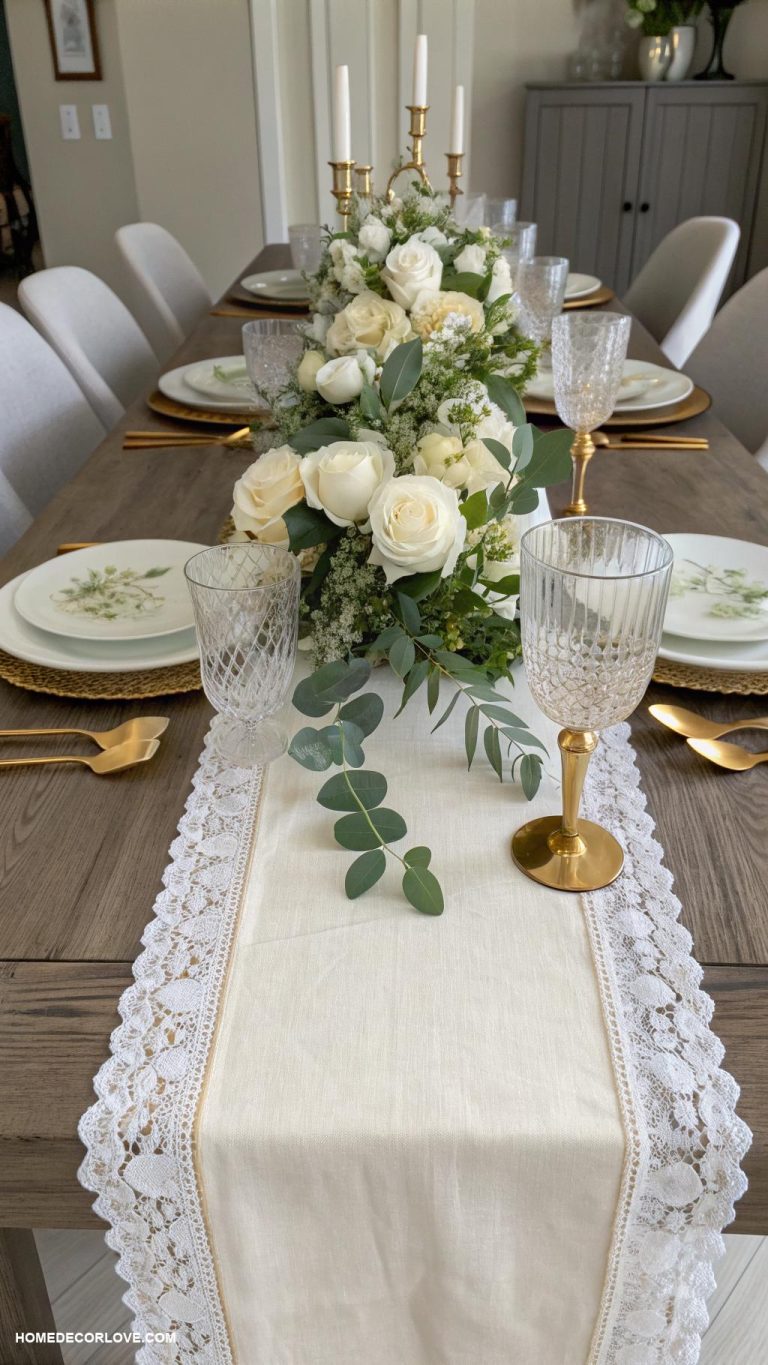 dining room table decor ideas Elegant table runner for added texture