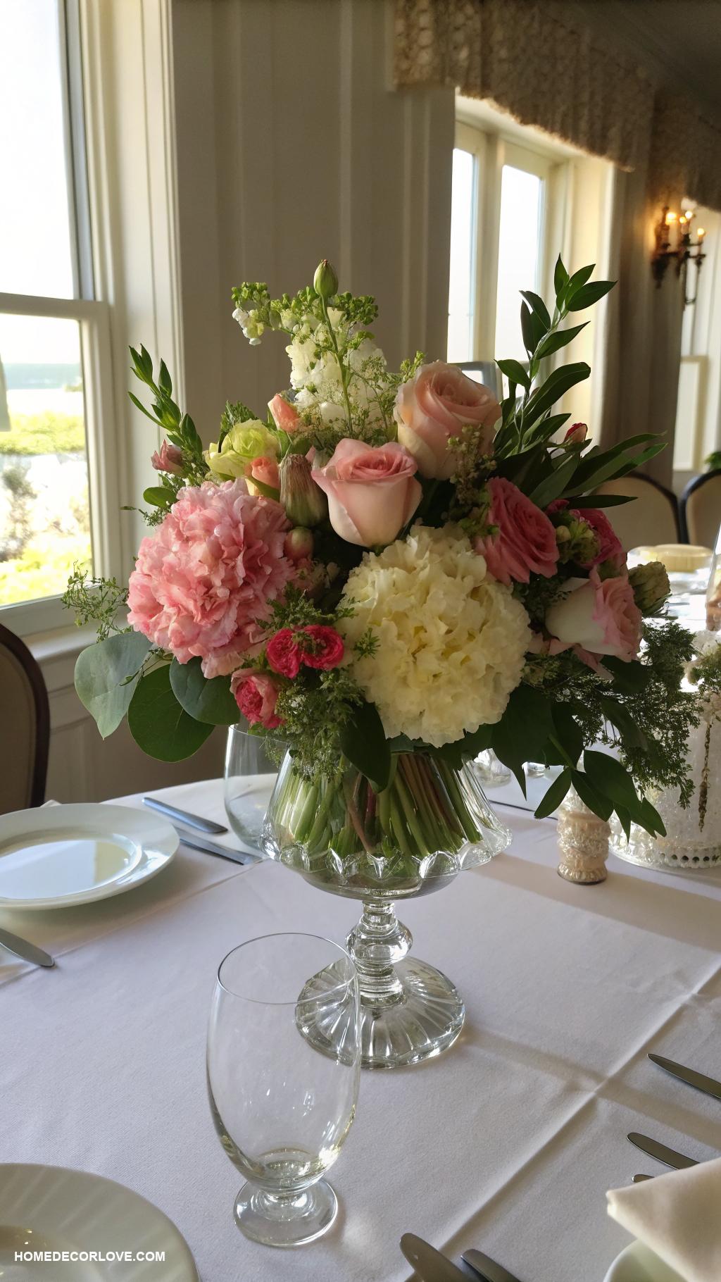 dining room table decor ideas Fresh flower centerpiece in a vase