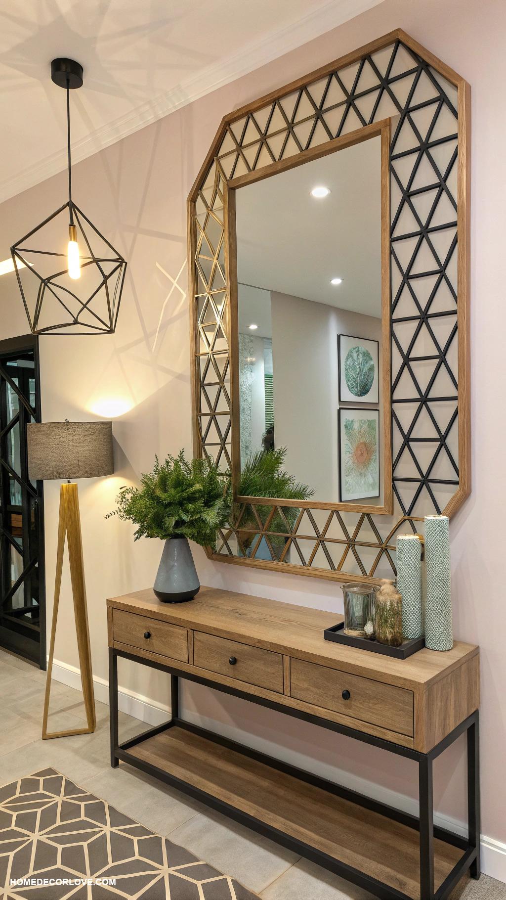 entryway mirror ideas Geometric shapes for a trendy vibe