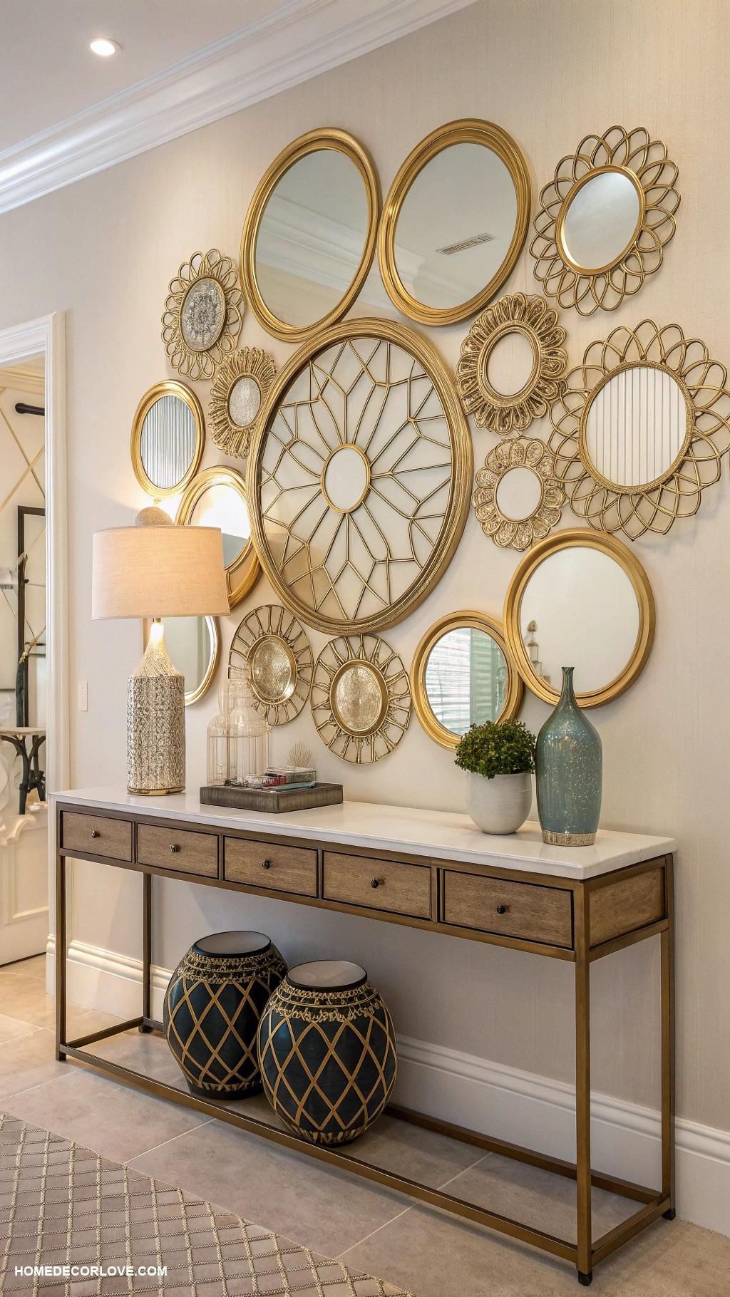 entryway mirror ideas Layered mirrors for an artistic display