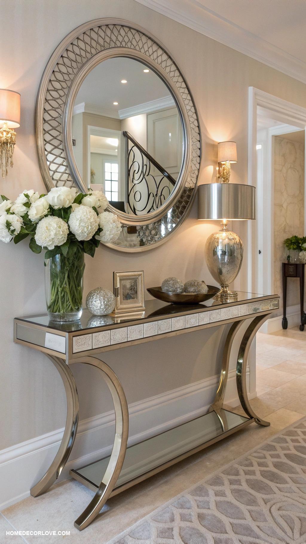 entryway mirror ideas Mirrored console table with stylish accents