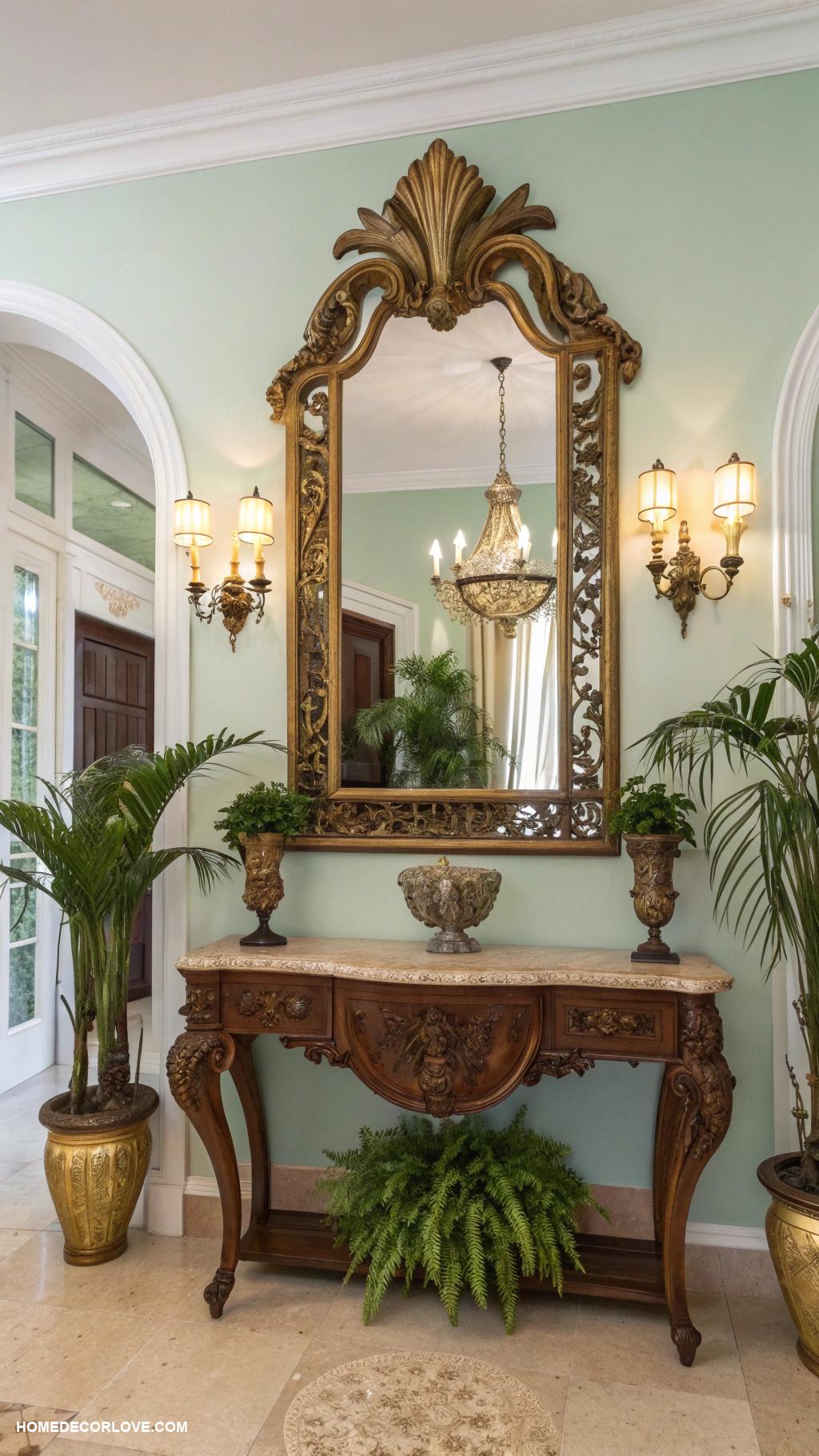 entryway mirror ideas Vintage ornate frame for a classic touch