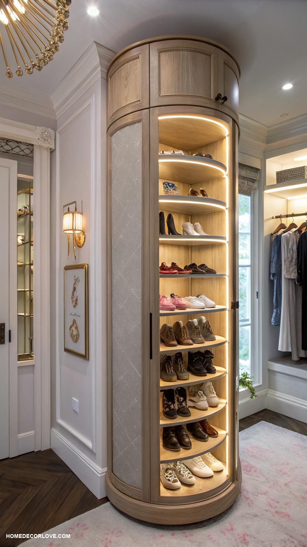 entryway shoe storage ideas Rotating shoe carousel in closet