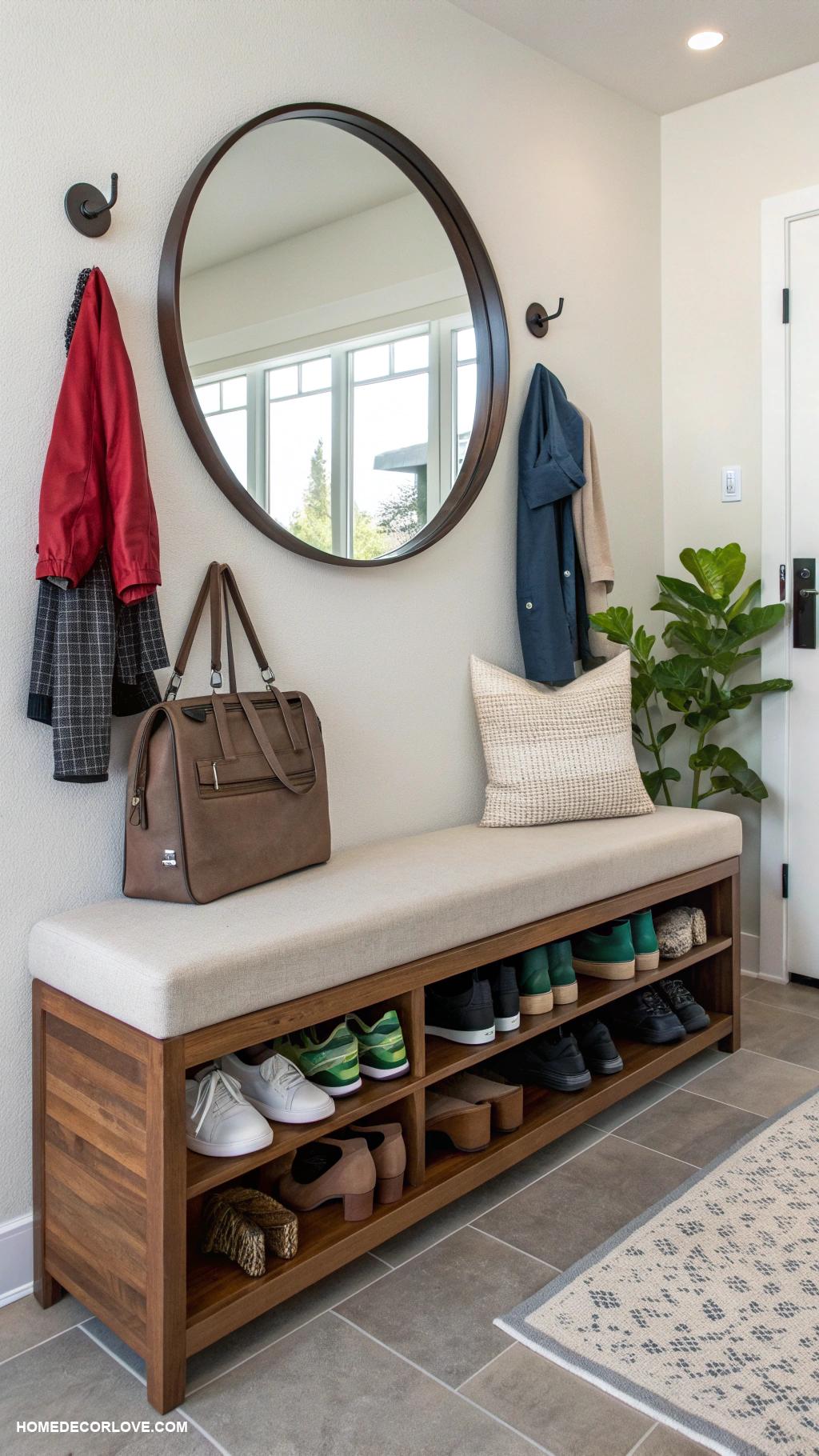 entryway storage ideas Create a shoe rack under a bench
