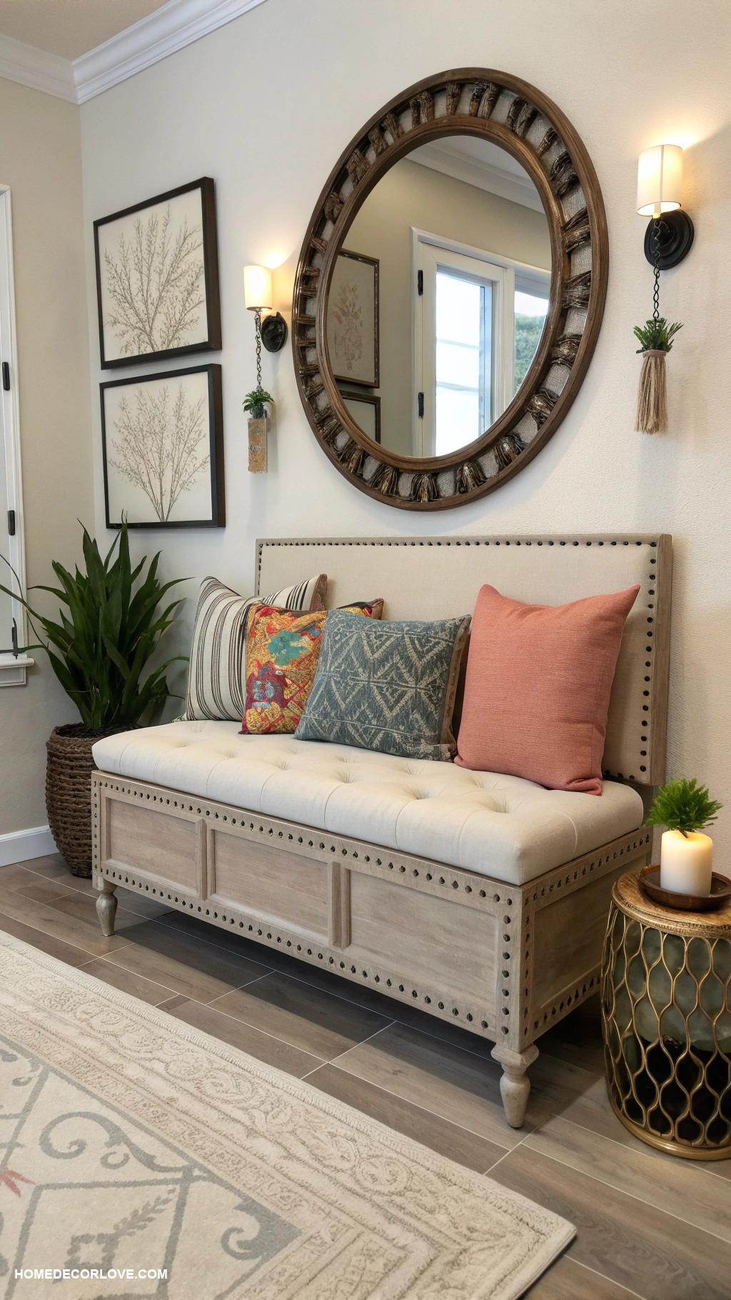 entryway storage ideas Use a decorative bench with hidden storage