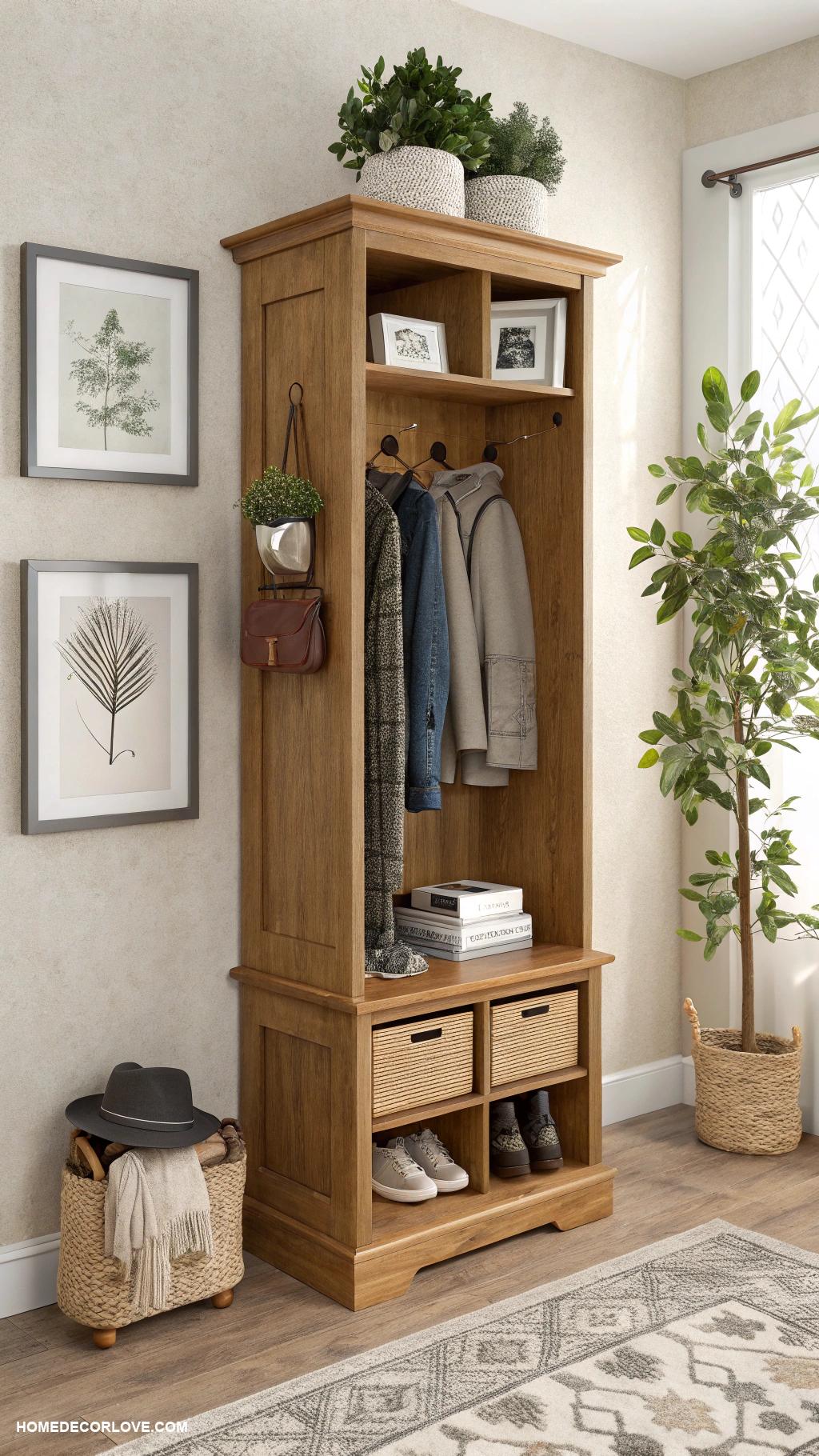 entryway storage ideas Utilize a tall slim unit for vertical storage